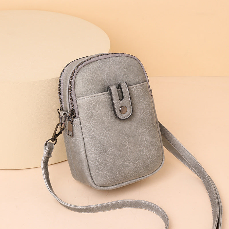 Double Zip Phone Crossbody Bag - Minimalist Phone Pouch-Crossbody Bag-Beige-Free Shipping Leatheretro
