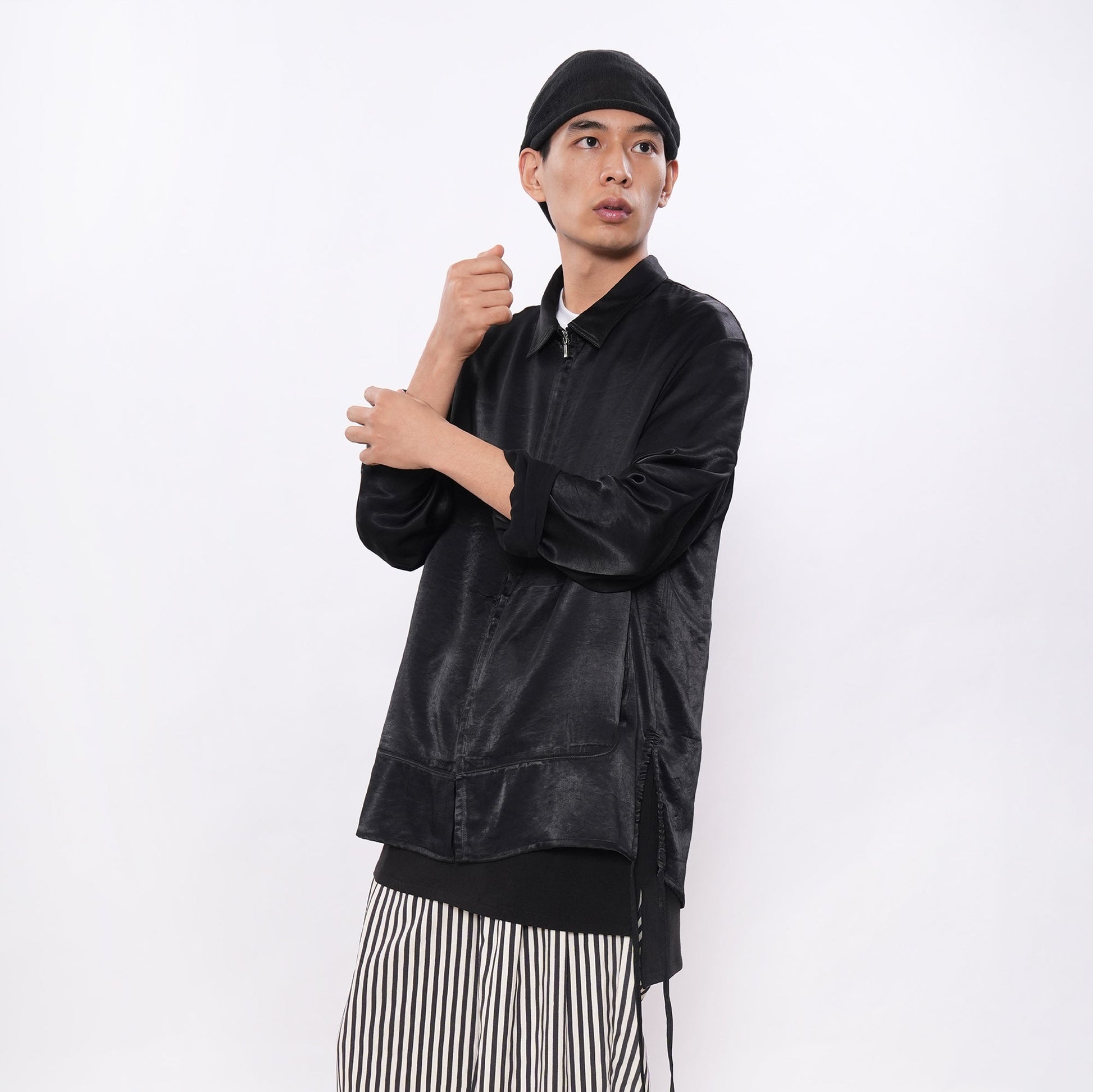 7440 37 1 Satin-Sheen Side-Drawstring Zip Shirt-Shirt-S (Preorder)-Free Shipping Leatheretro