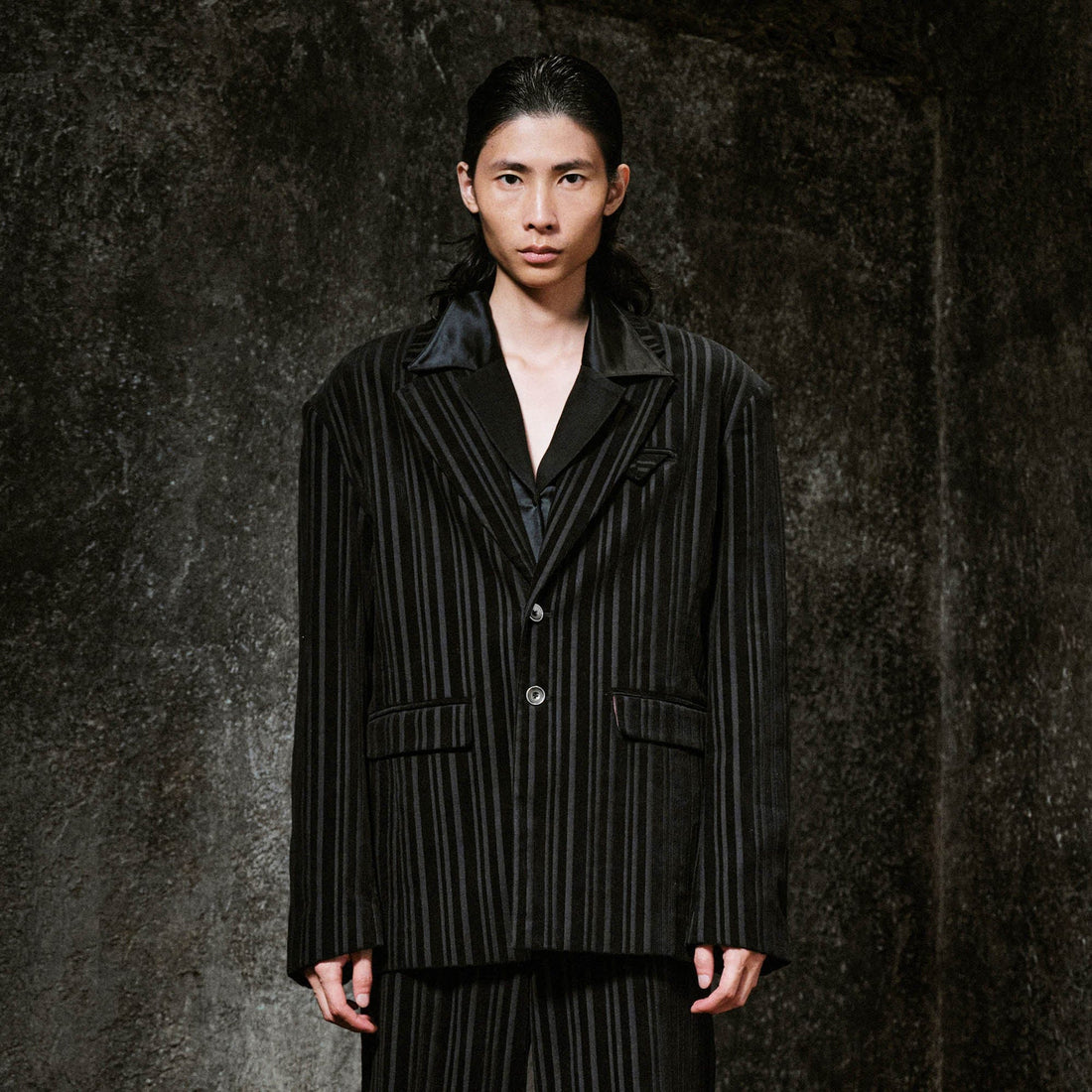 ILNya Nieternite Nifutur Corduroy Stripe Panel Satin Lapel Blazer-Jacket-S(0)-Free Shipping Leatheretro