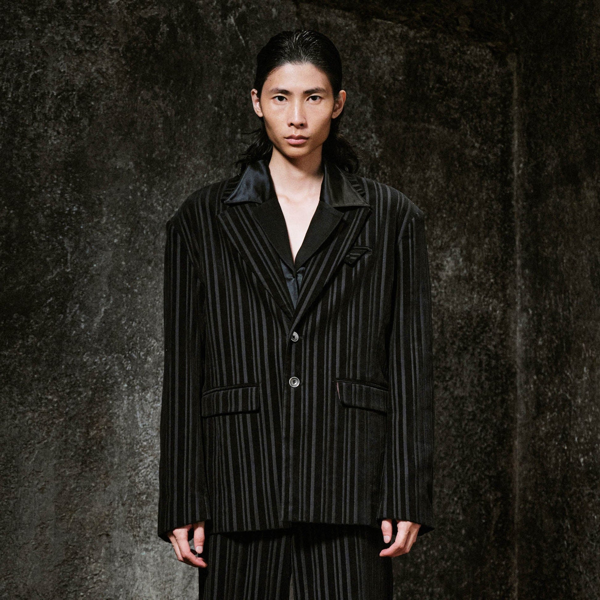 ILNya Nieternite Nifutur Corduroy Stripe Panel Satin Lapel Blazer-Jacket-S(0)-Free Shipping Leatheretro