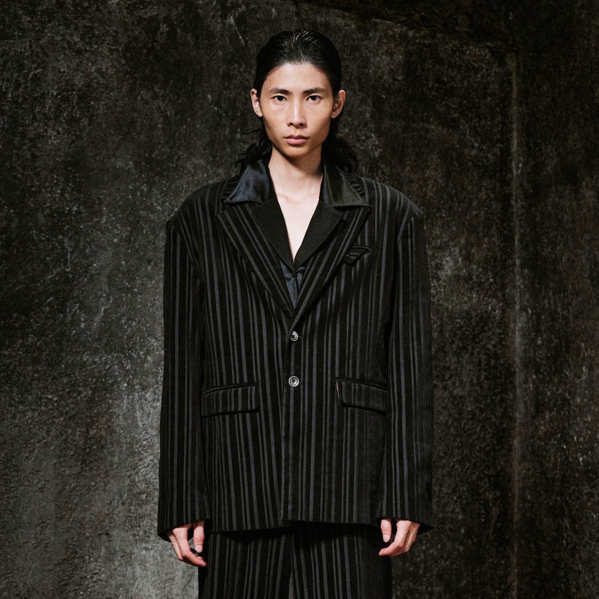 ILNya Nieternite Nifutur Corduroy Stripe Panel Satin Lapel Blazer-Jacket-S(0)-Free Shipping Leatheretro
