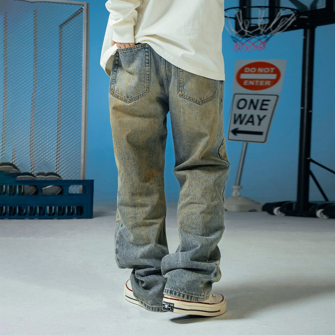MAKEMORE Classic Acid Washed Crinkled Jeans-Jeans-S-Free Shipping Leatheretro