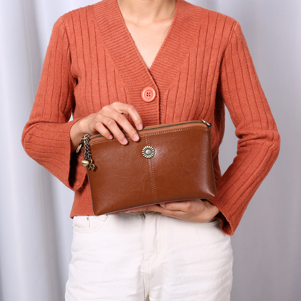 Genuine Leather Women's Clutch Messenger Bag-Clutch-Brown-Free Shipping Leatheretro