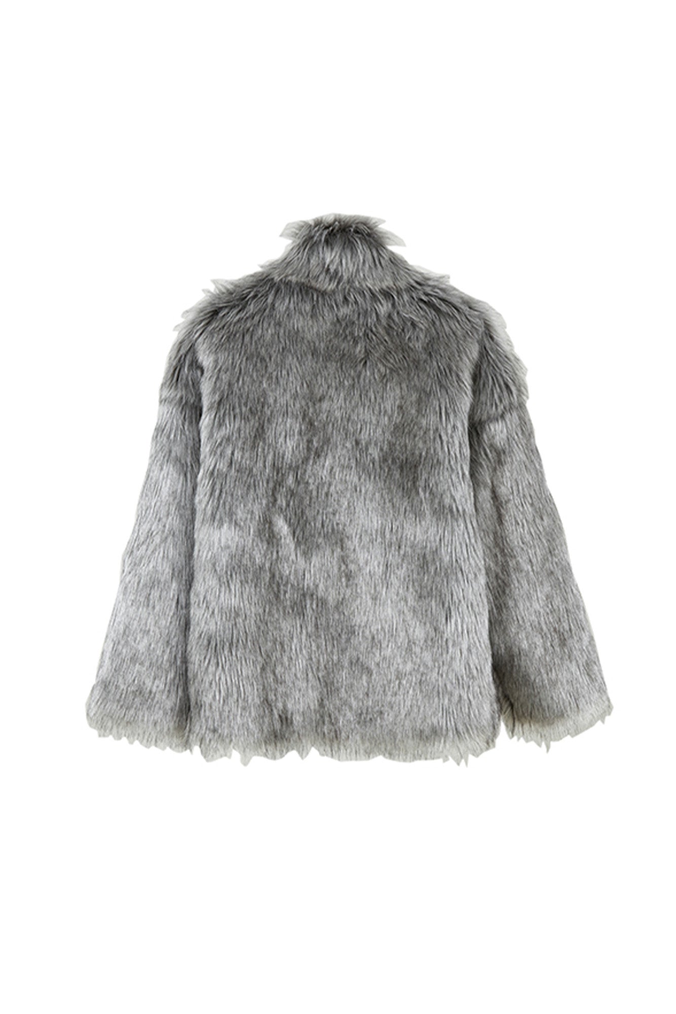 VANN VALRENC¨¦ Plush-Collar Volume-Fit Faux Fur Coat-Jacket-XS-Gray-Free Shipping Leatheretro