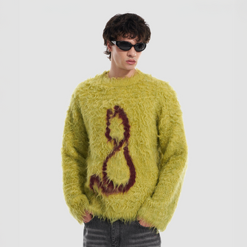 VANN VALRENCE Fuzzy Cat Intarsia Mohair Sweater-Sweater-S-Green-Free Shipping Leatheretro