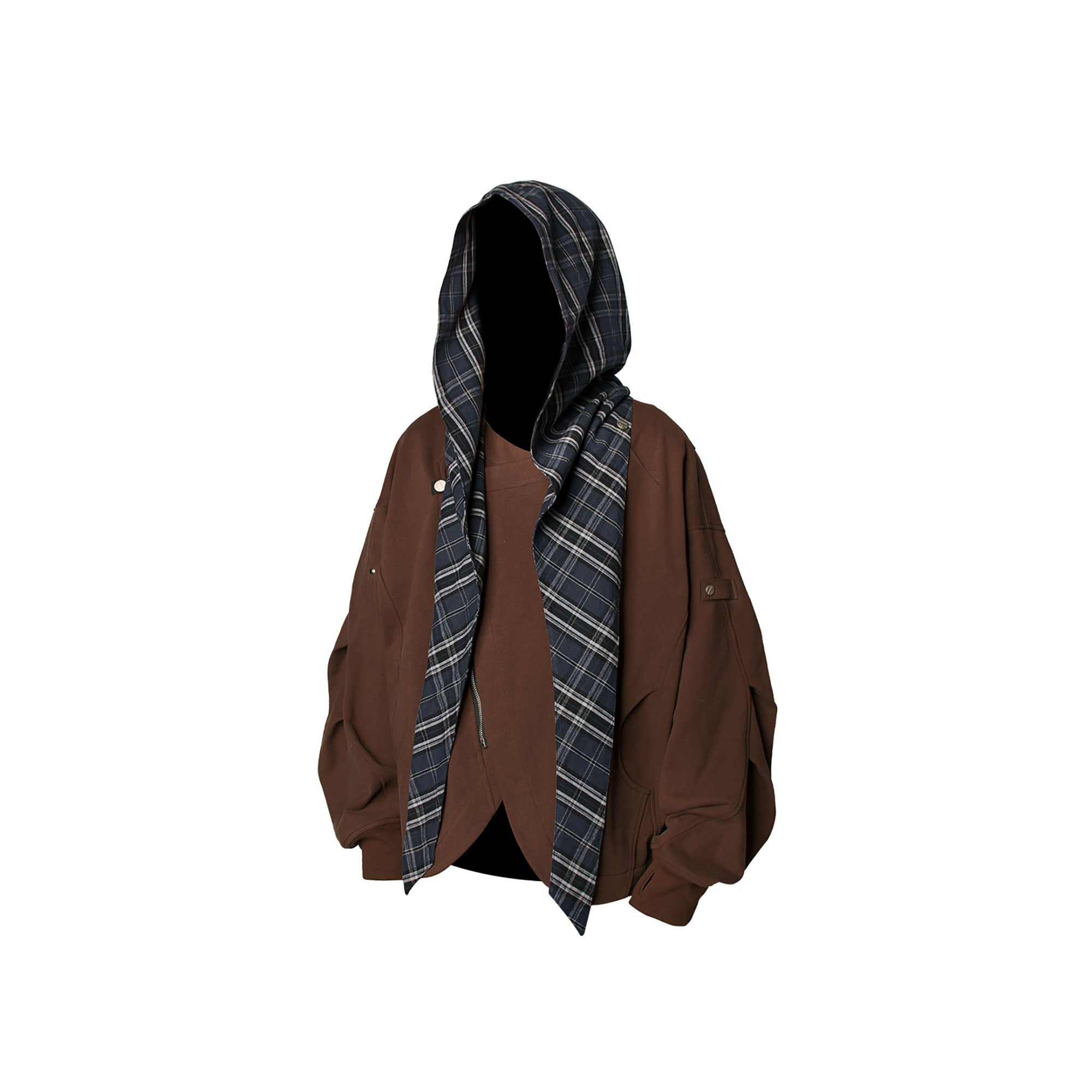 RELABEL Detachable Plaid Hood Jacket Brown-Jacket-XS (Preorder)-Free Shipping Leatheretro