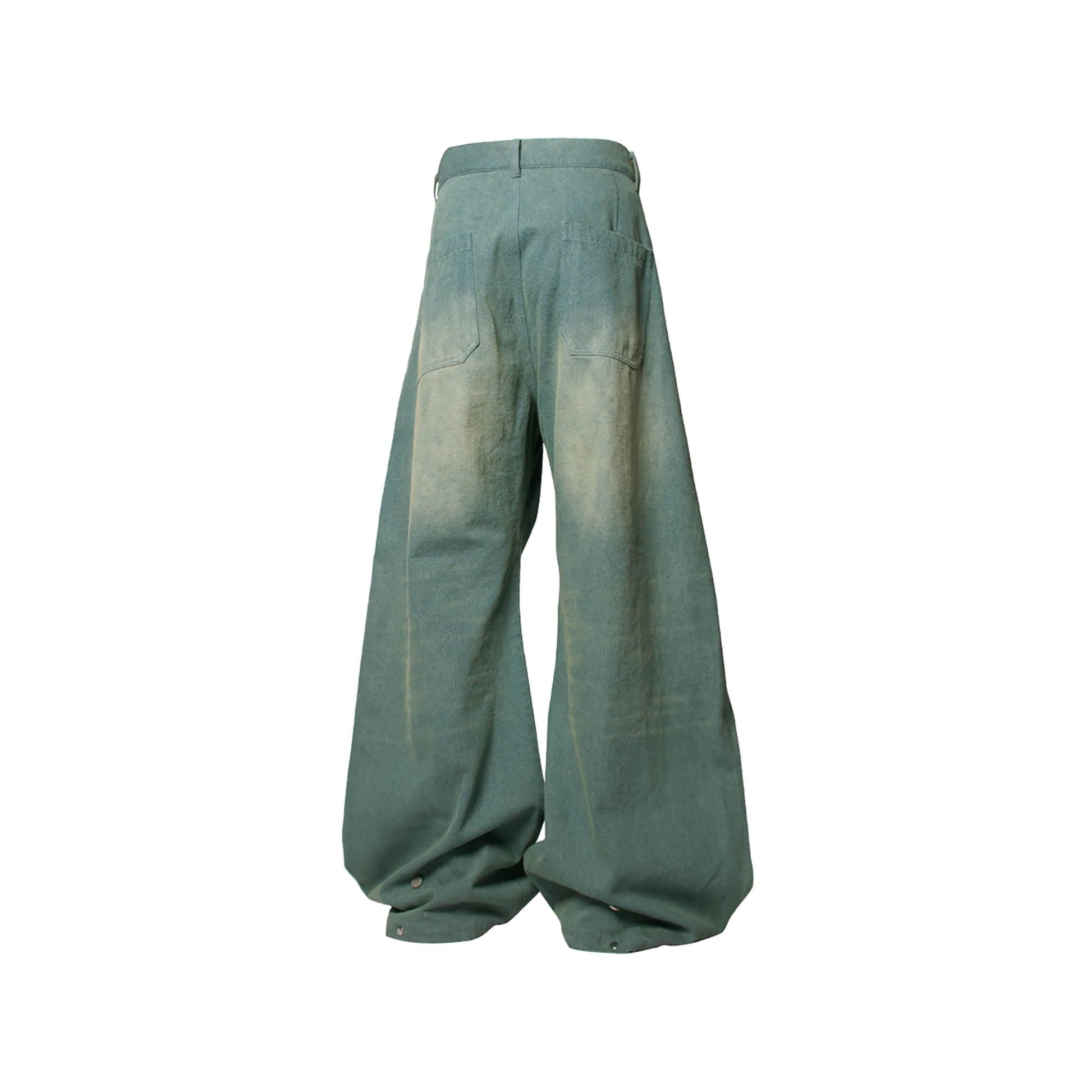 RELABEL Washed Pleated Waist Baggy Jeans-Jeans-XS-Green-Free Shipping Leatheretro