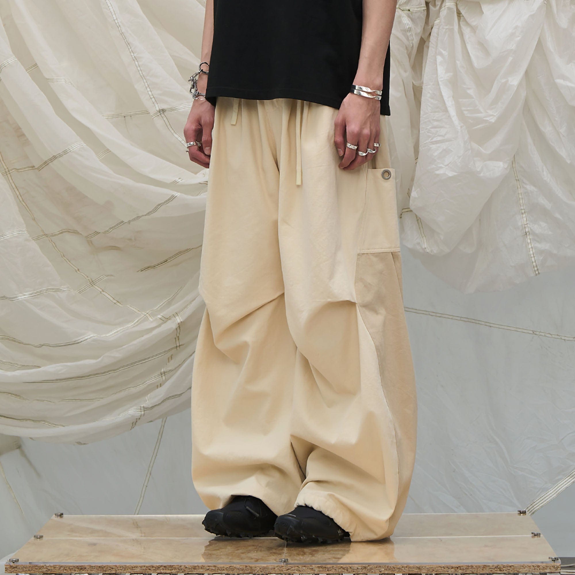 RELABEL Spliced Crinkled Oversized Cargo Pants-Pants-XS-Free Shipping Leatheretro