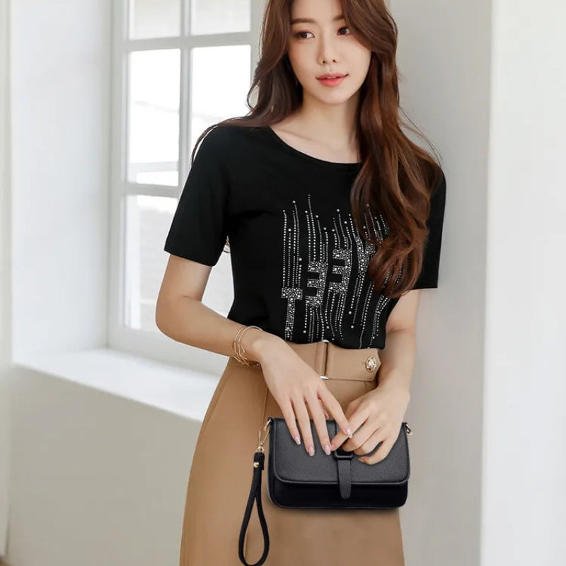 Women’s Small Square Crossbody Bag - Minimalist Leather Flap Bag-Crossbody Bag-Black-Free Shipping Leatheretro
