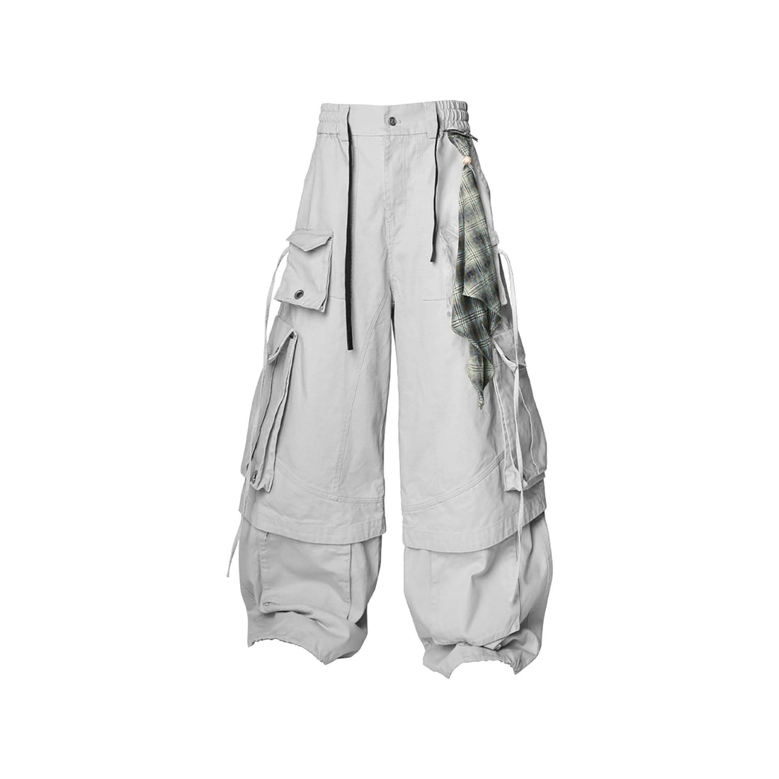 RELABEL Multi-Pocket Detachable Scarf Distressed Cargo Gray-Pants-XS-Free Shipping Leatheretro