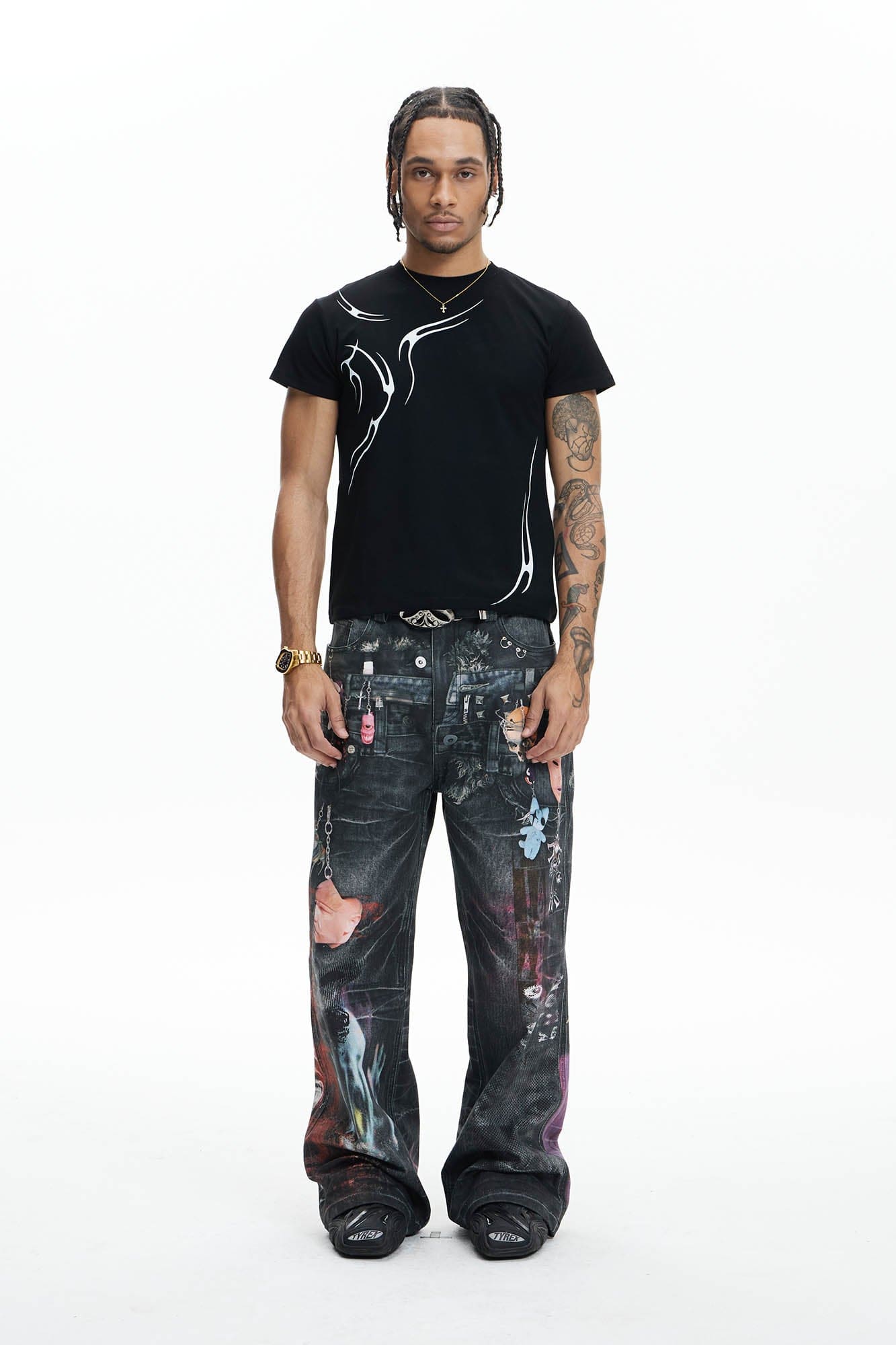 DND4DES Distressed Cyber Virus Flared Jeans-Jeans-XS-Free Shipping Leatheretro