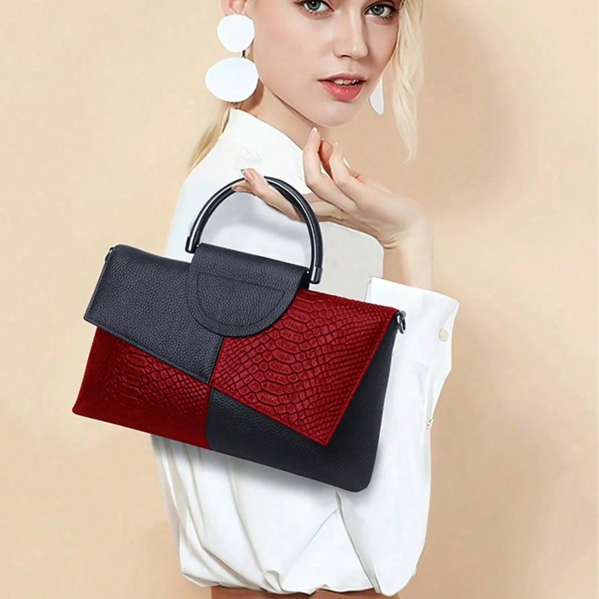 Large Capacity Crocodile Pattern Fashion Slouch Bag - New Style Party Handbag-Handbags-White-Free Shipping Leatheretro
