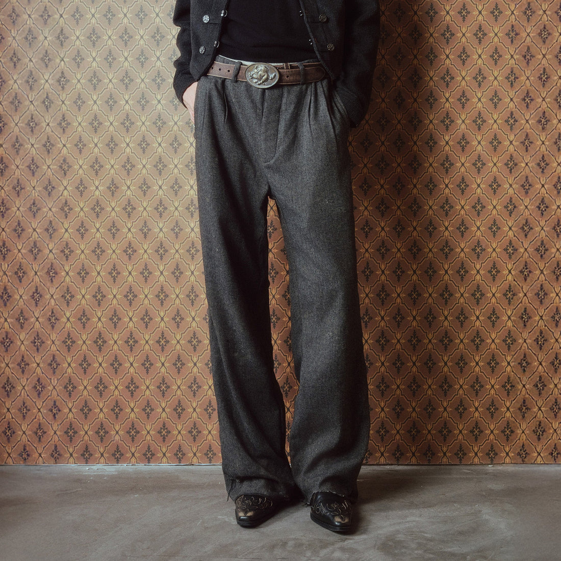 RICHILL Distressed-Hem Herringbone Trousers-Pants-S-Free Shipping Leatheretro