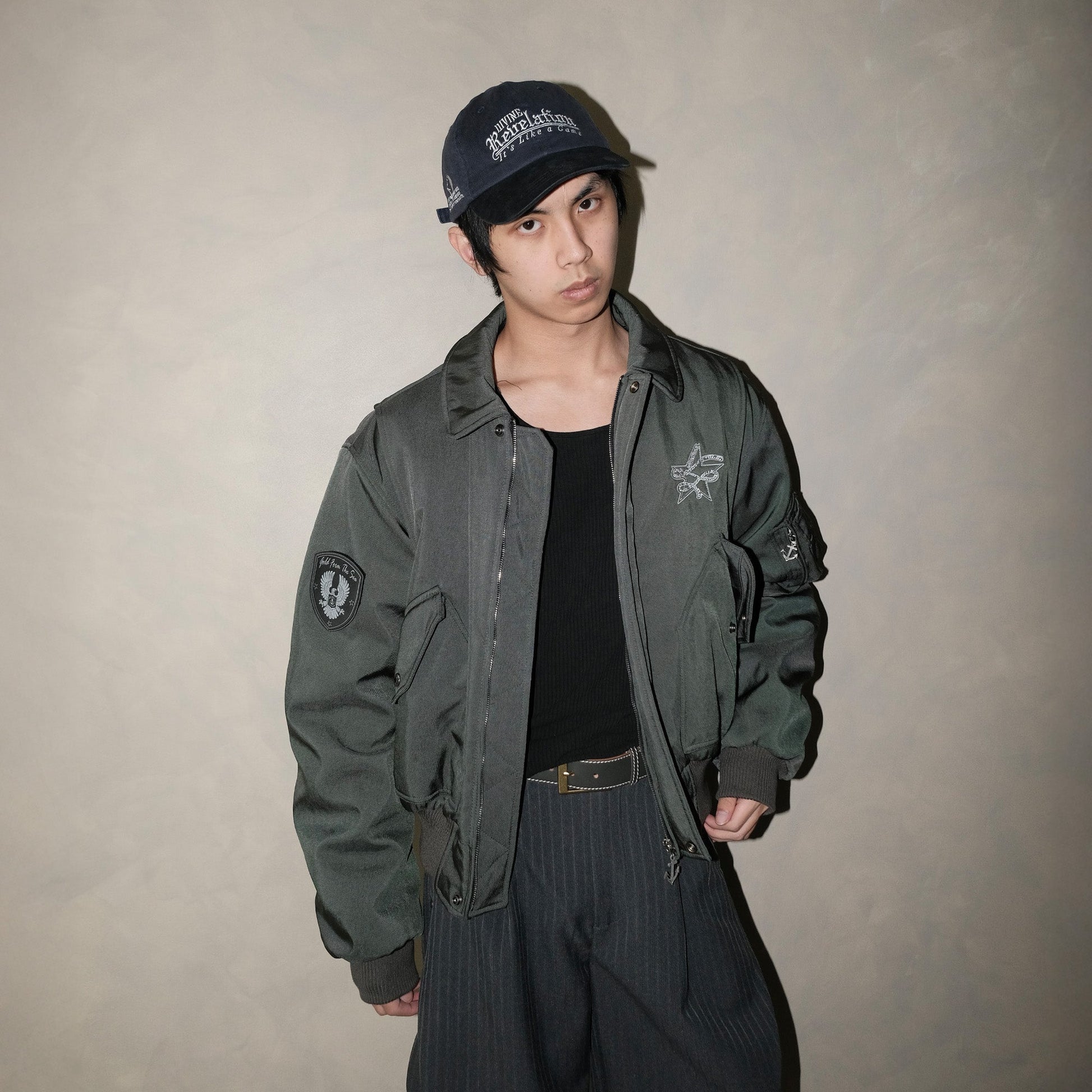 IN EXISTENCE Anchor Zip Embroidered Patch Bomber-Jacket-S-Black-Free Shipping Leatheretro