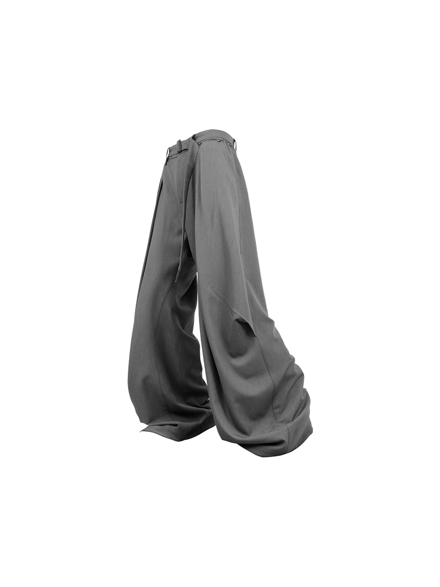 RELABEL Wool-Blend Pleated Draped Wide-Leg Pants Gray-Pants-XS (Preorder)-Free Shipping Leatheretro