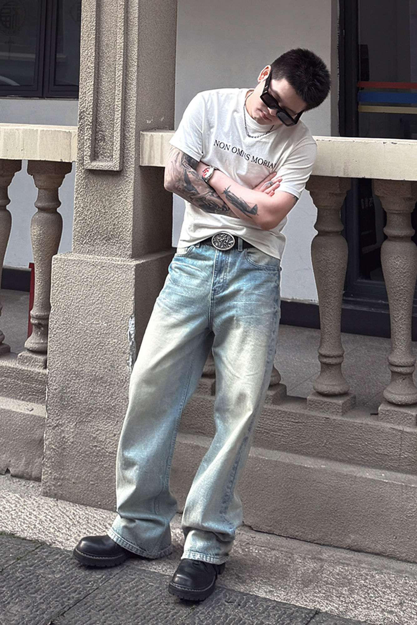 UNDERWATER Washed Whiskered Gradient Jeans-Jeans-S-Free Shipping Leatheretro