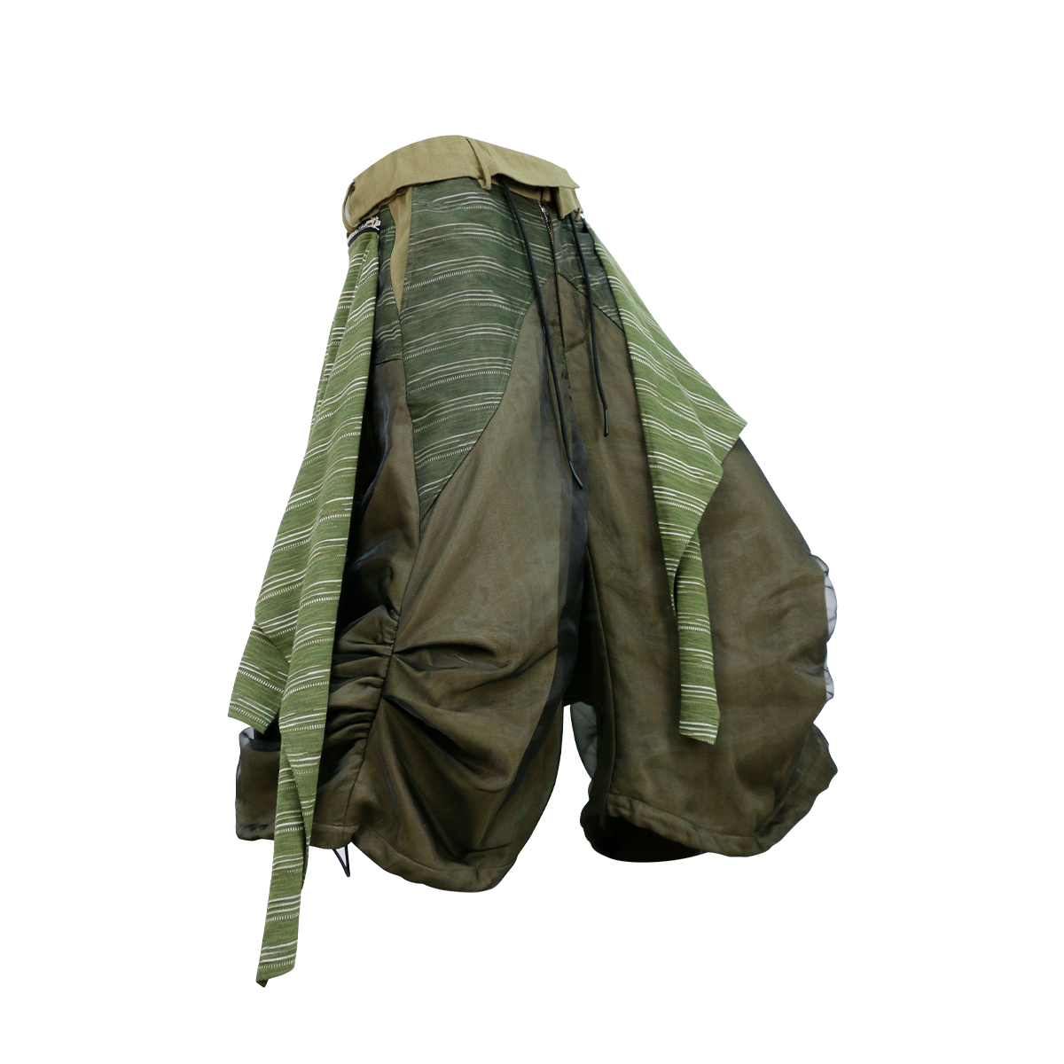 RELABEL Detachable Striped Drape Ruched Oversized Shorts Green-Shorts-XS (Preorder)-Free Shipping Leatheretro