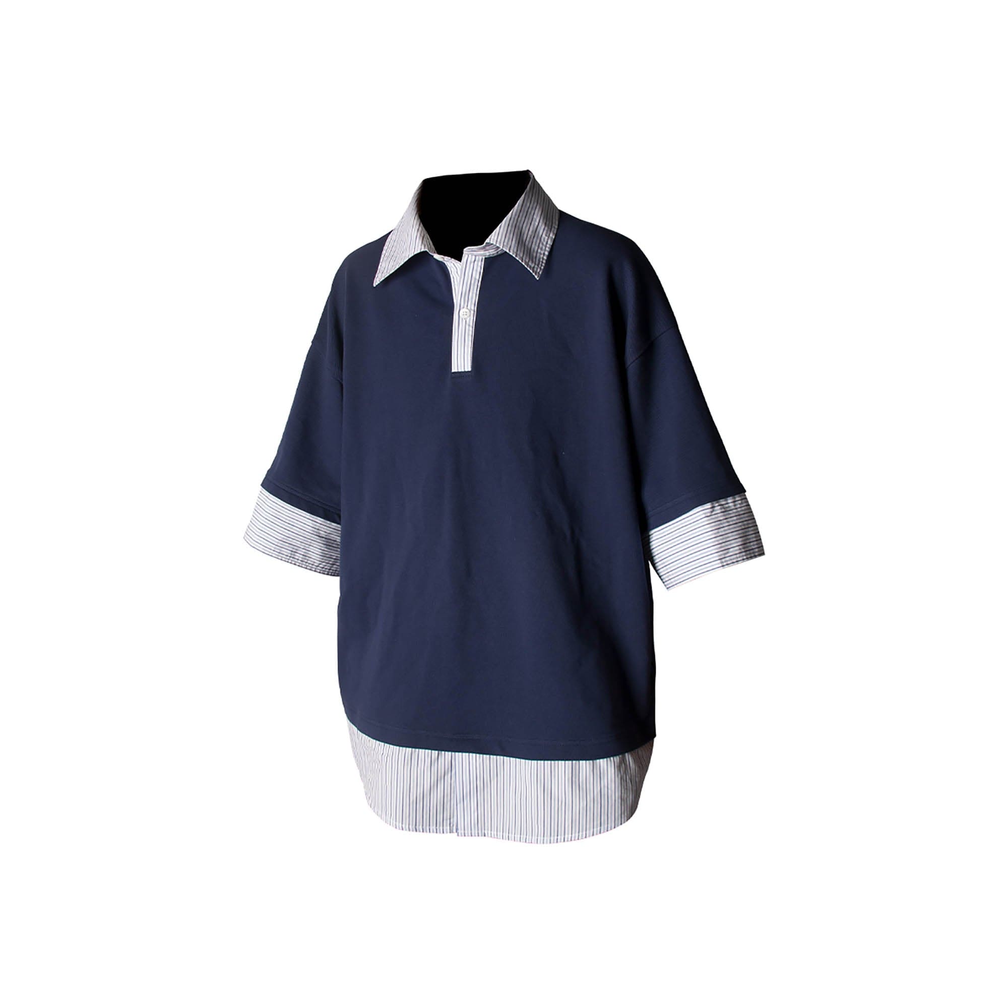 RELABEL Striped Layered Polo T-Shirt-T Shirt-S-Free Shipping Leatheretro