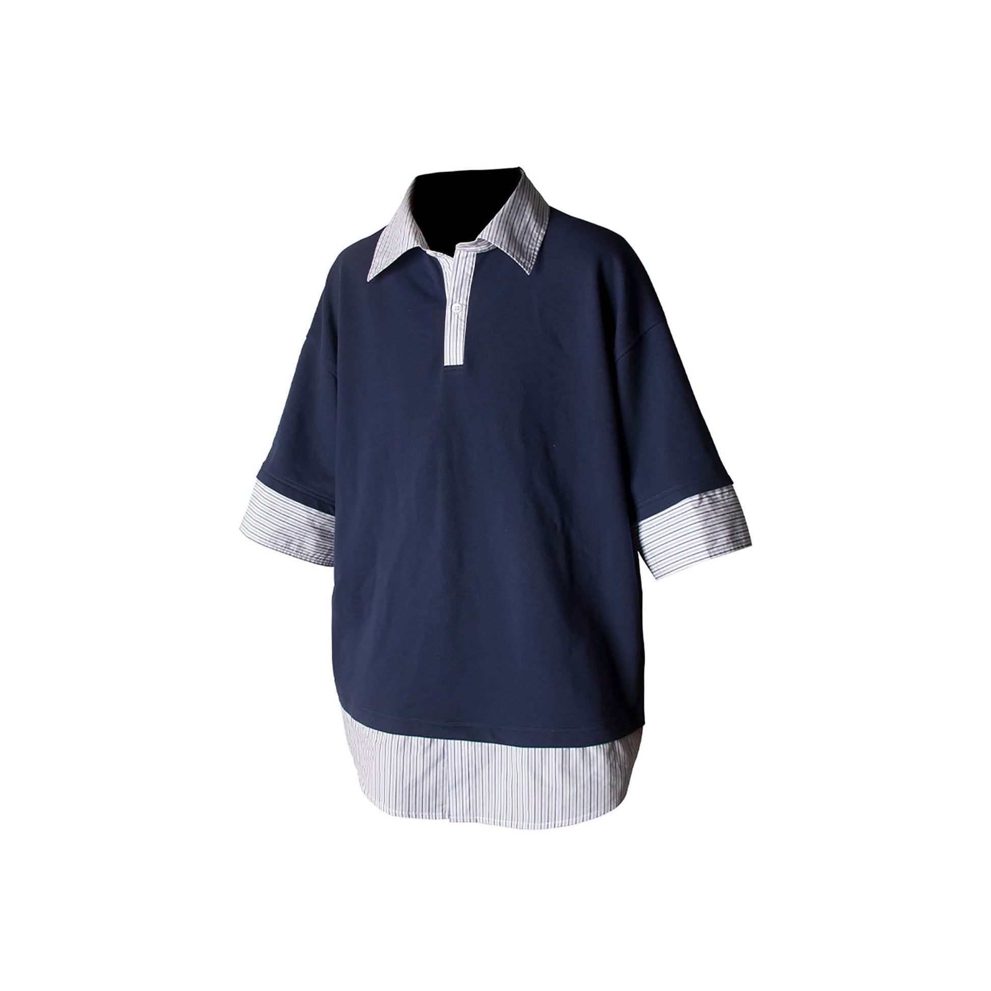 RELABEL Striped Layered Polo T-Shirt-T Shirt-S-Free Shipping Leatheretro