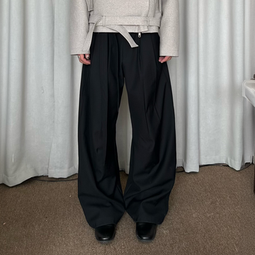 KREATE Belted Pleated Wide-Leg Trousers-Jacket-S (Preorder)-Free Shipping Leatheretro