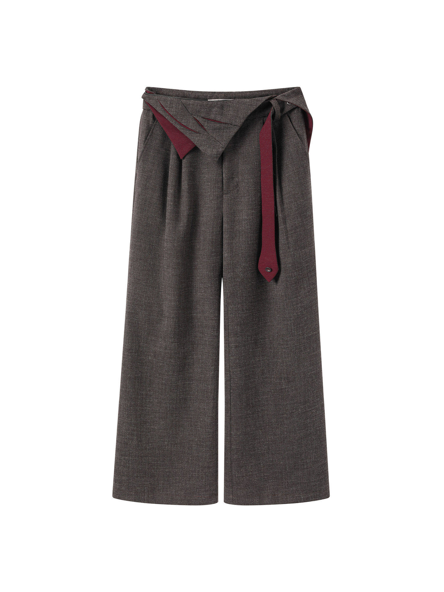 ALVNG AR ANTS Detachable Contrast Waist Tie Pleated Trousers-Pants-S / 31"-Brown-Free Shipping Leatheretro