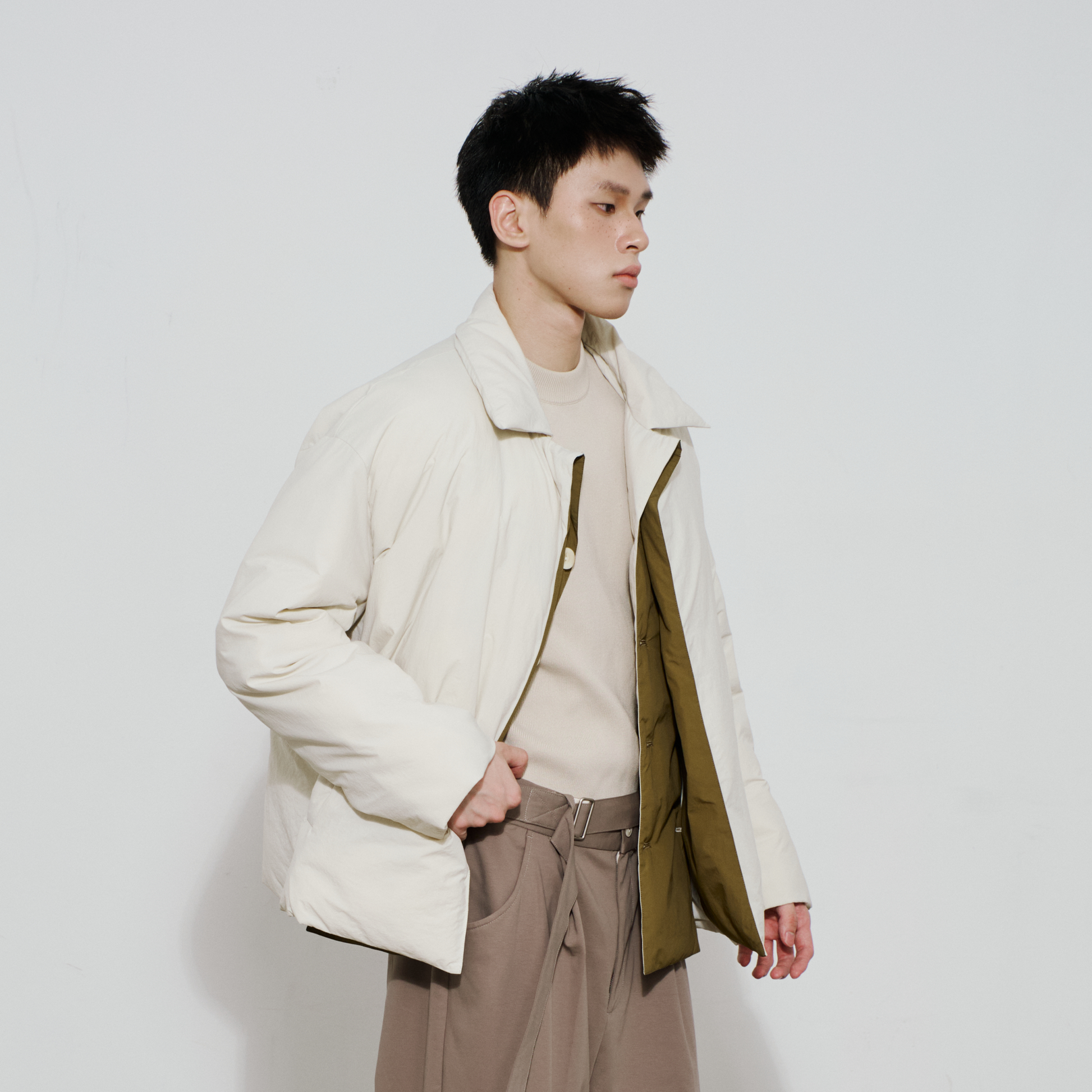 SAME FLOW Layered Contrast Placket Puffer Jacket-Jacket-S-Free Shipping Leatheretro