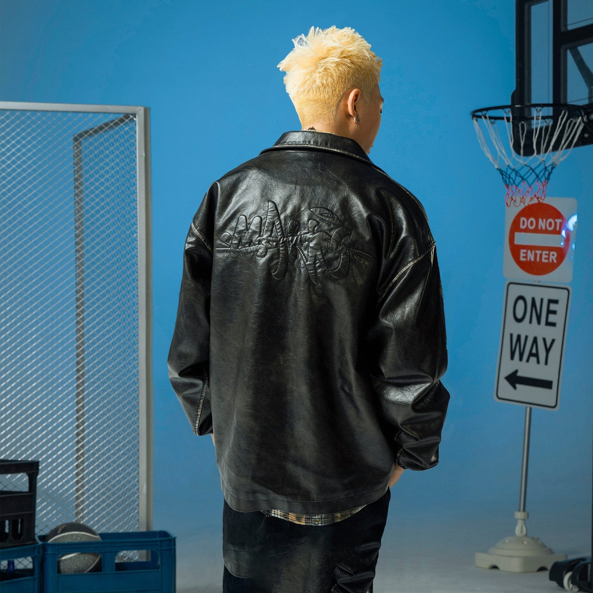 MAKEMORE Classic Faux Leather Embossed Coach Jacket-Jacket-S-Free Shipping Leatheretro