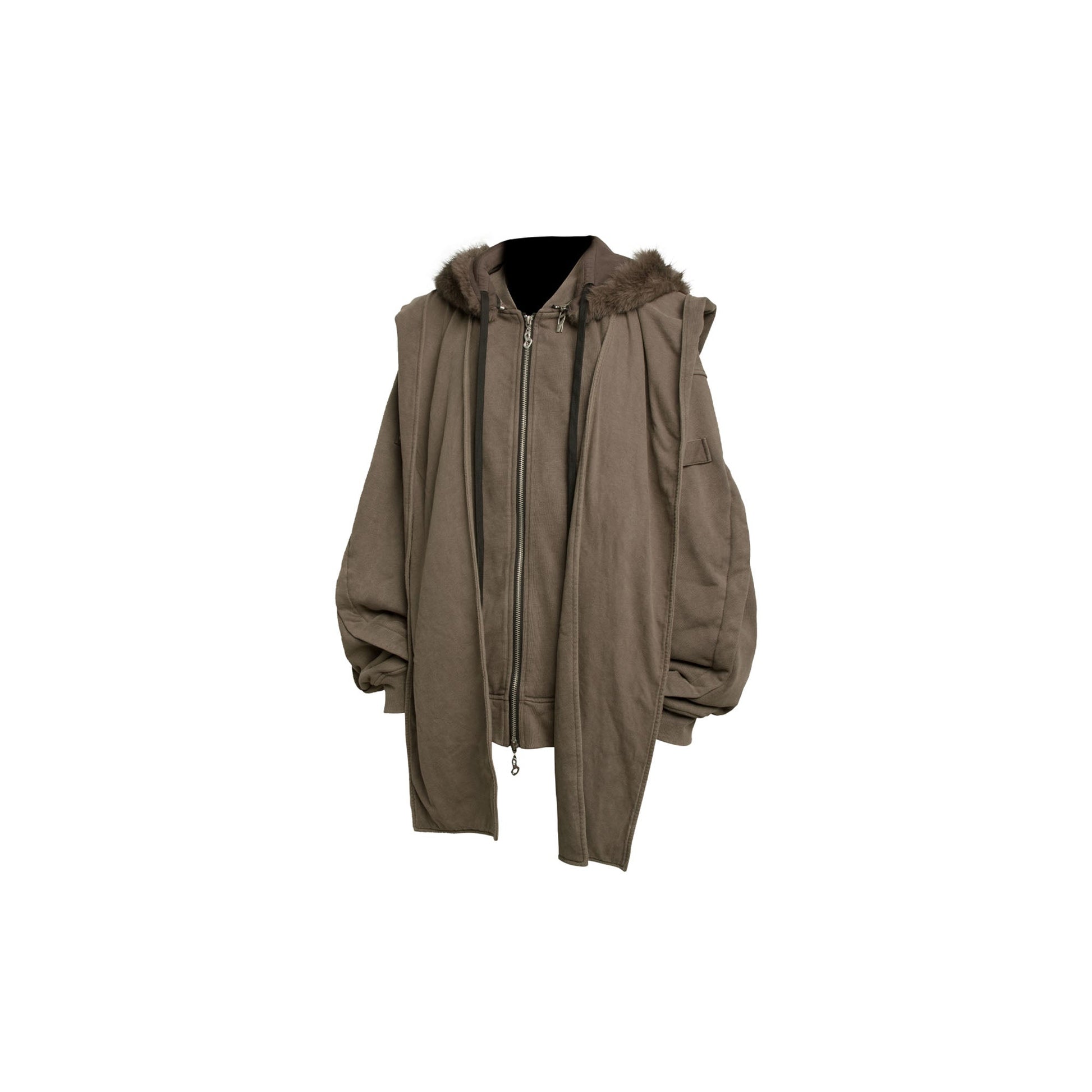 RELABEL Detachable Faux Fur Hood Jacket Brown-Jacket-XS (Preorder)-Free Shipping Leatheretro