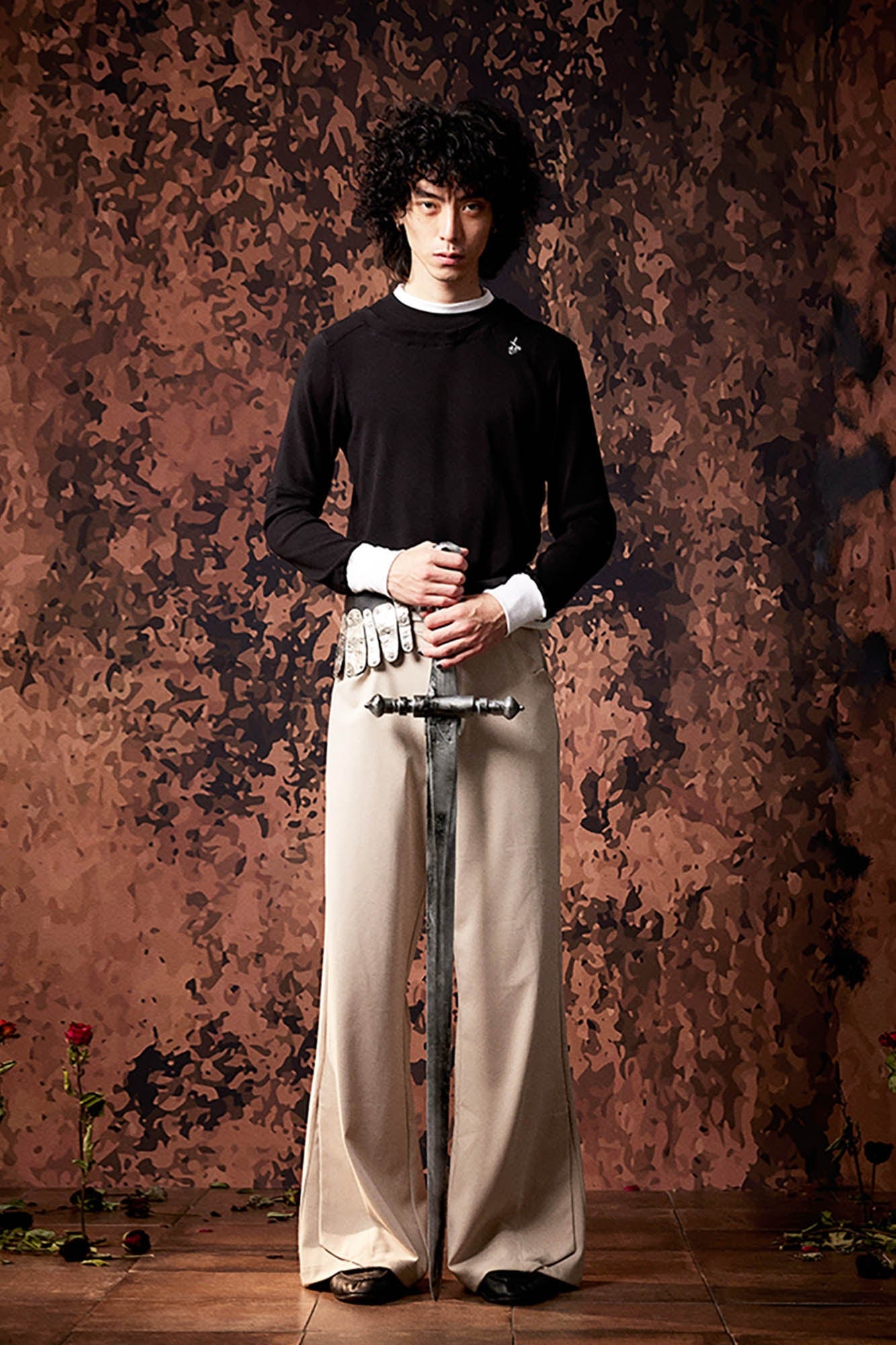 IN EXISTENCE Layered Asymmetrical Neck Embroidered Long-Sleeve Tee-L/S Tee-S-Black-Free Shipping Leatheretro