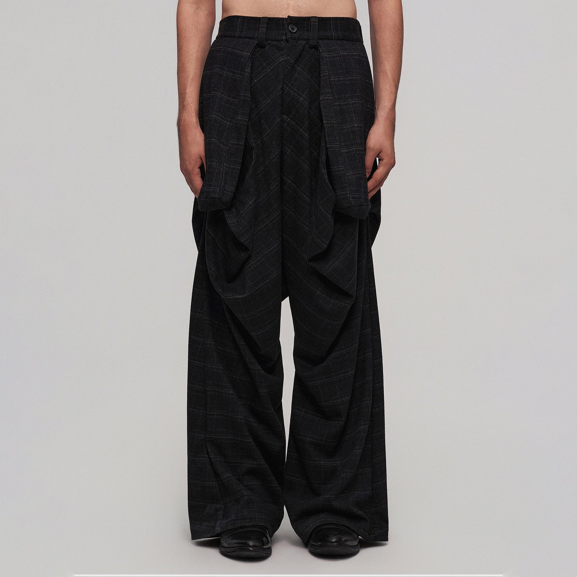 ILNya Nieternite Nifutur Deconstructed Plaid Drop-Crotch Pants-Pants-S(0) (Preorder)-Free Shipping Leatheretro