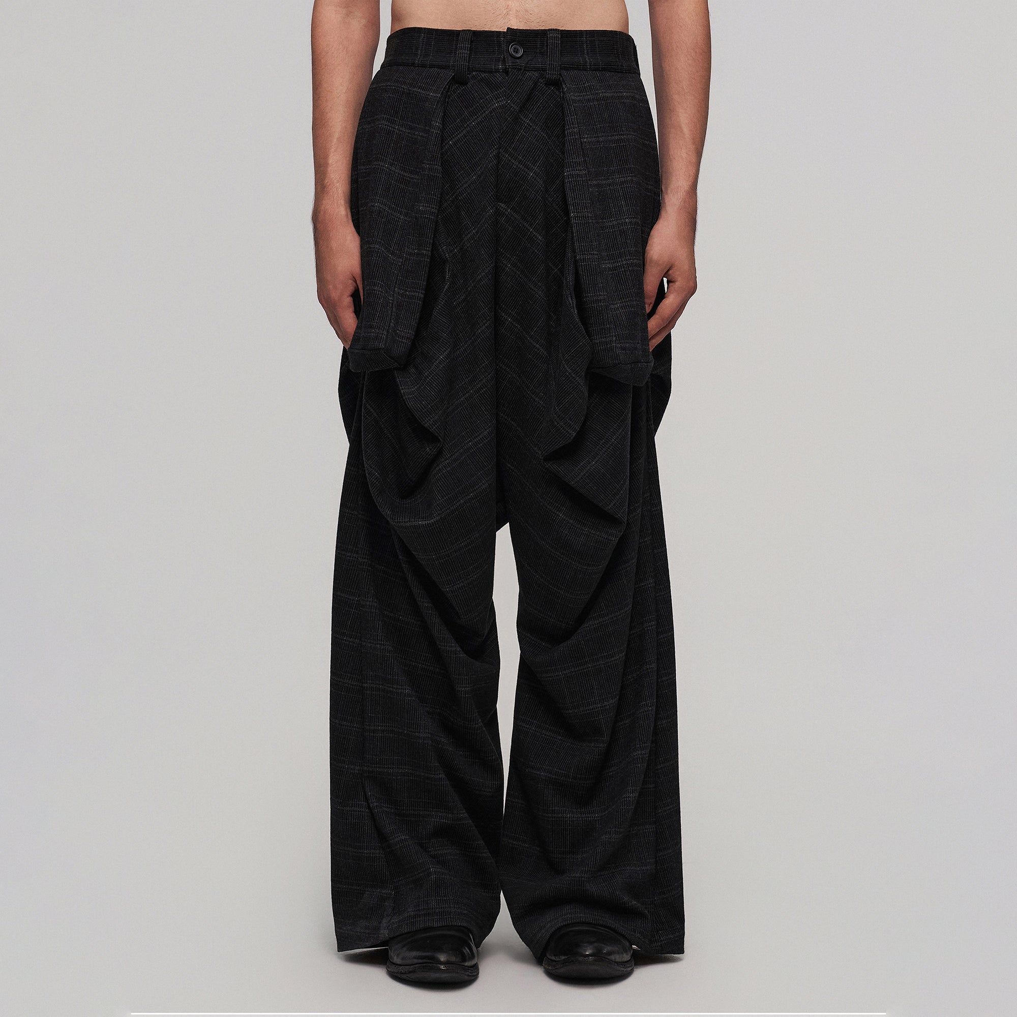 ILNya Nieternite Nifutur Deconstructed Plaid Drop-Crotch Pants-Pants-S(0) (Preorder)-Free Shipping Leatheretro