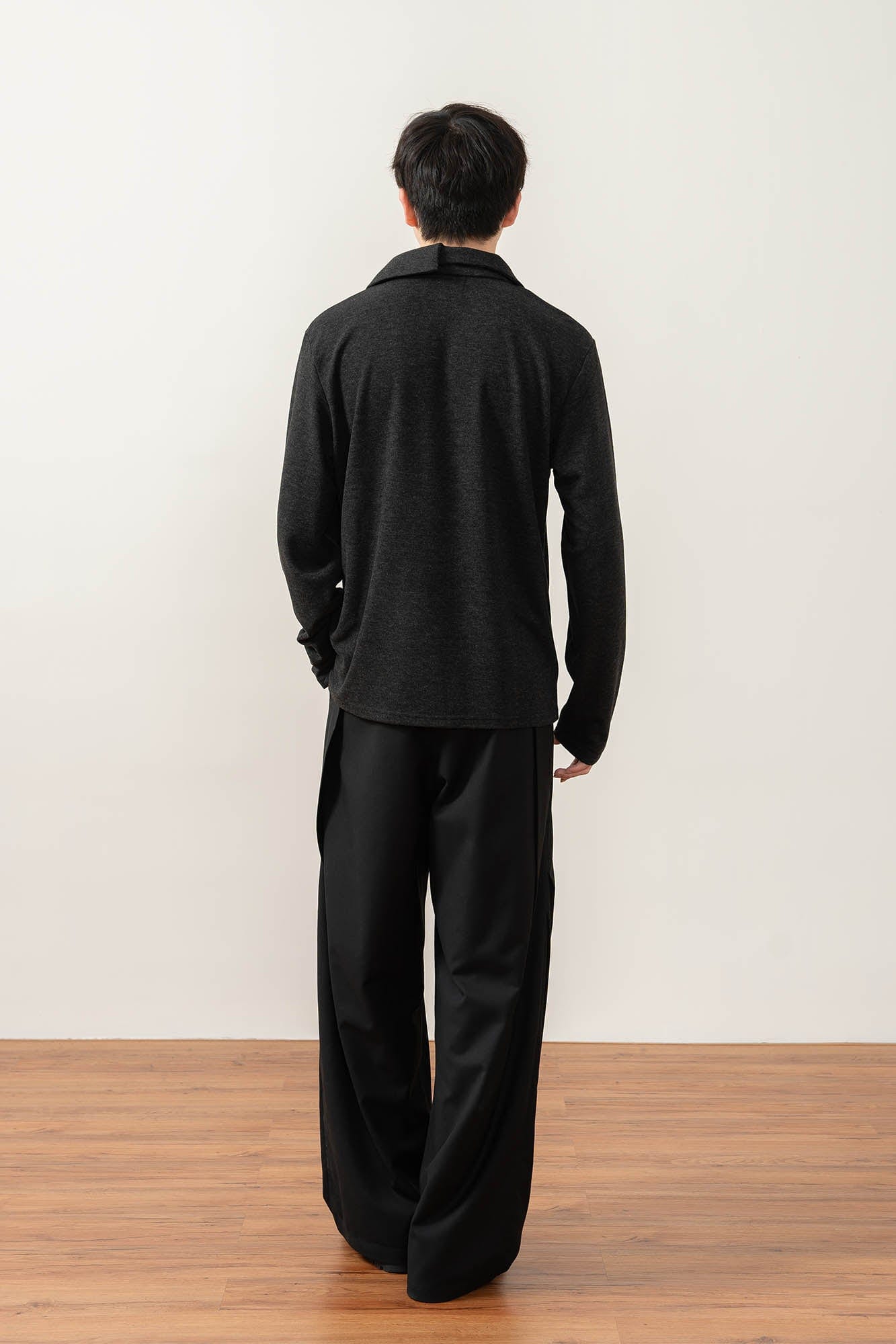 MOITIEDEPETALE Asymmetrical Collar Stitch Spliced Pullover-L/S Tee-XS-Free Shipping Leatheretro