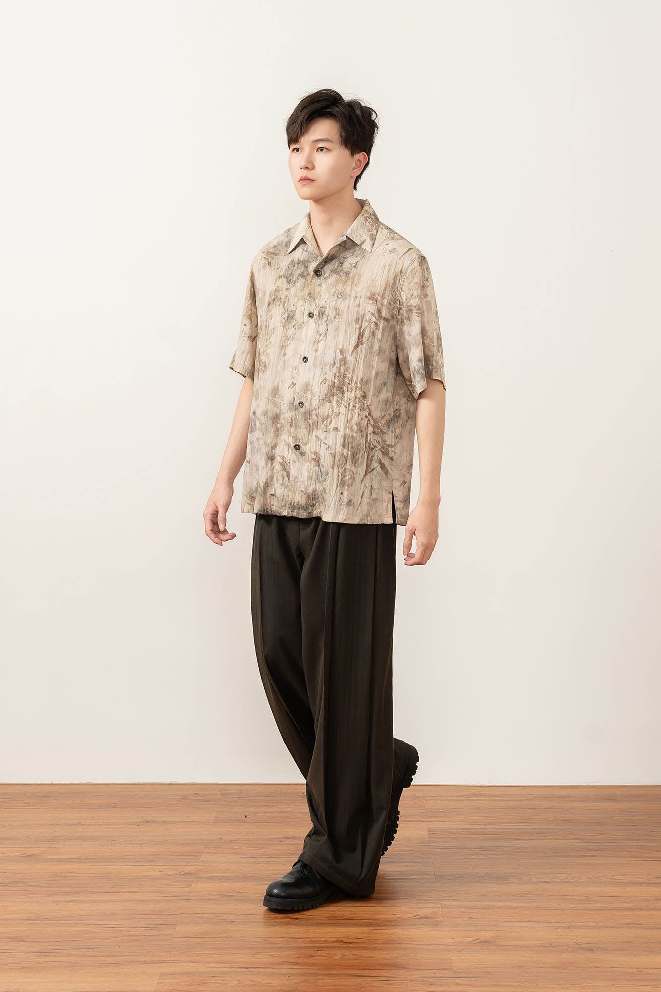 MOITIEDEPETALE Wrinkled Tie-Dyed Botanical Half Shirt-Half shirt-XS-Free Shipping Leatheretro