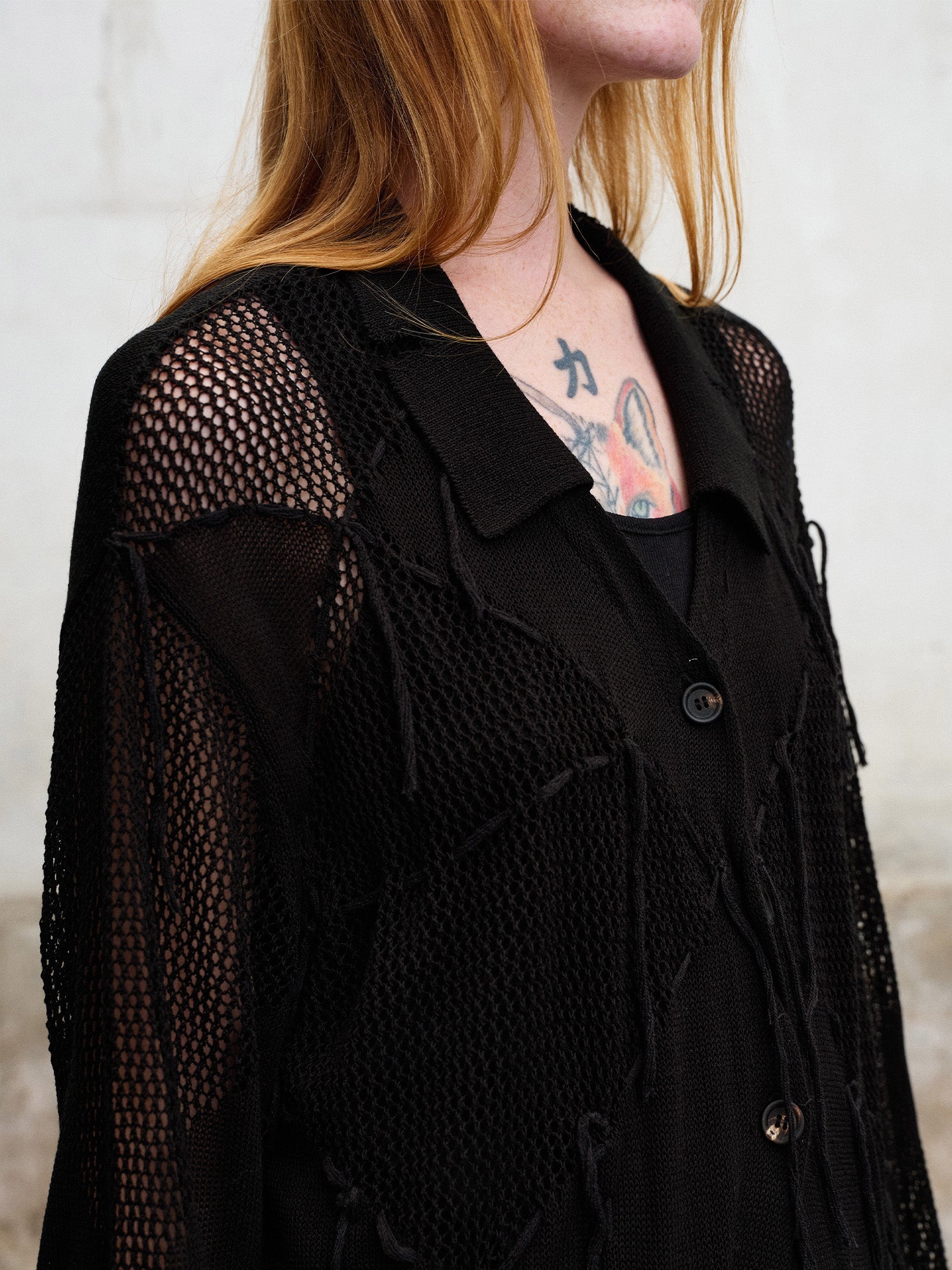 ILNya Nieternite Nifutur Distressed Diamond Mesh Spliced Cardigan-Jacket-S (0)-Free Shipping Leatheretro