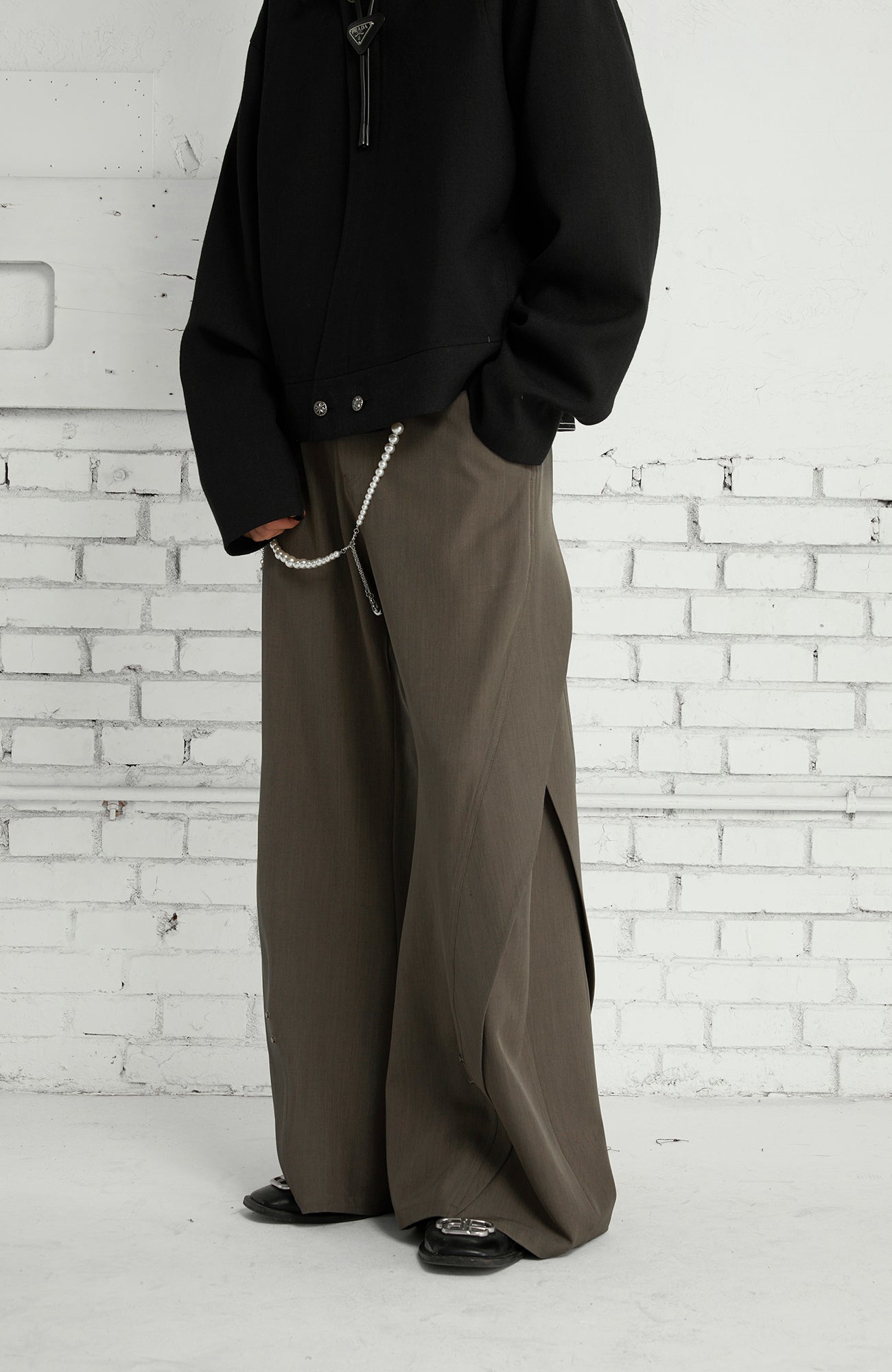 PASET Curved Seam Draped Trousers-Pants-S / 28"-Gray-Free Shipping Leatheretro