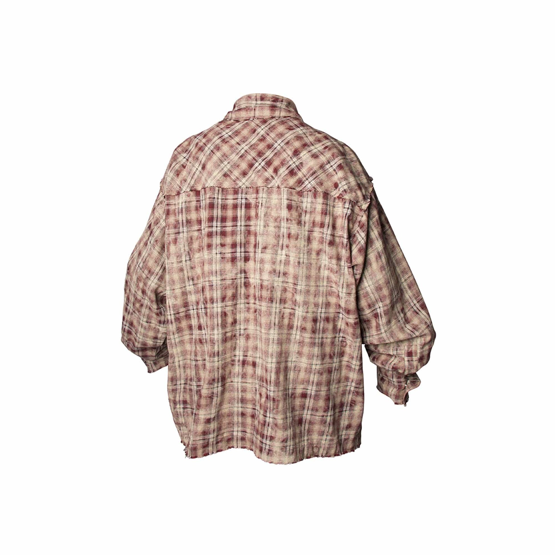 RELABEL Tie-dye Plaid Dual Closure Frayed Shirt-Shirt-XS-Blue-Free Shipping Leatheretro