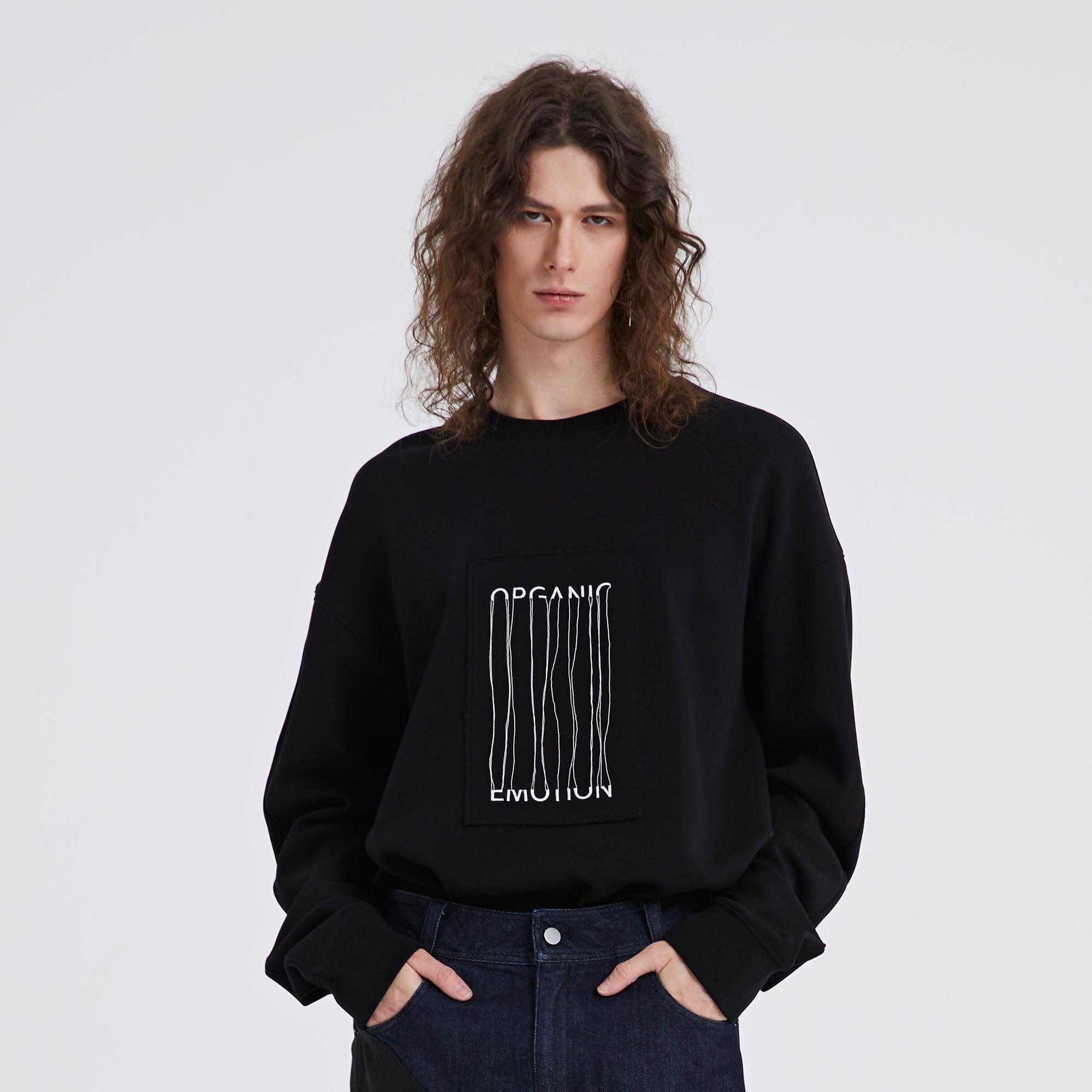 ORGANIC EMOTION The Loose Threads LOGO Sweatshirt-Sweatshirt-Black (Black Patch Pattern)-S-Free Shipping Leatheretro
