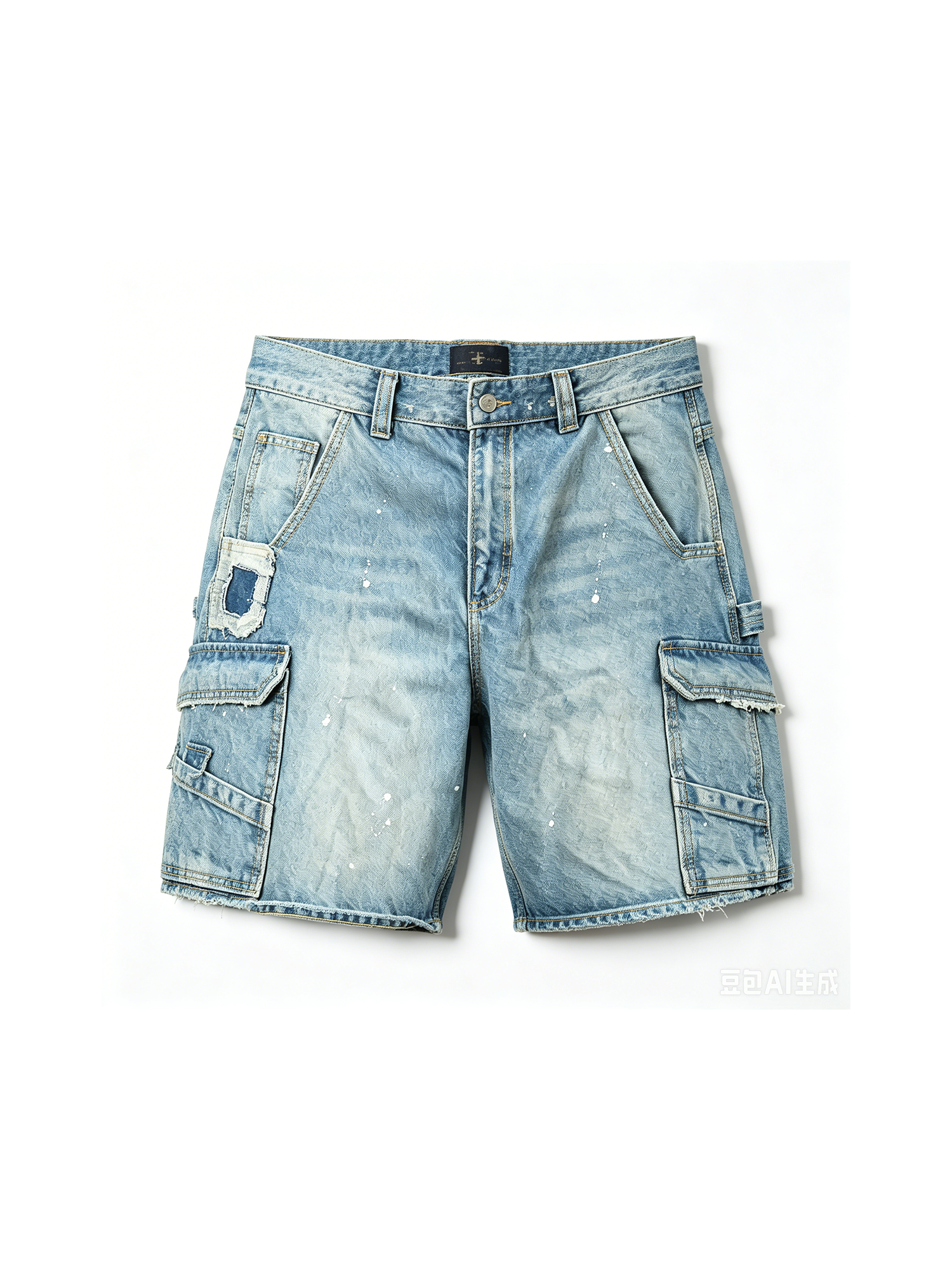 NEIGBORL Retro Washed Paint-Splattered Multi-Pocket Denim Shorts-Shorts-S / 30"-Free Shipping Leatheretro