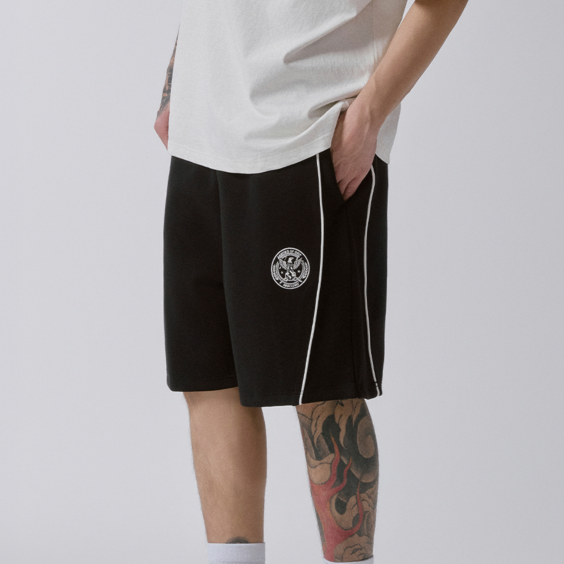 F2CE Cotton Side-Stripe Badge Sport Shorts-Shorts-S / 27-31"-Free Shipping Leatheretro