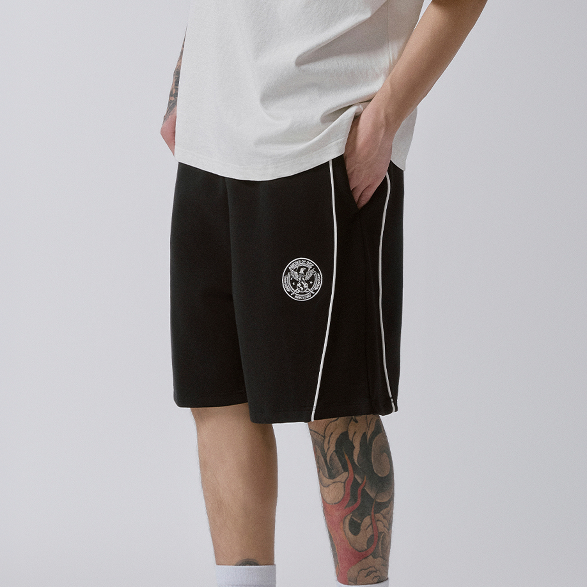 F2CE Cotton Side-Stripe Badge Sport Shorts-Shorts-S / 27-31"-Free Shipping Leatheretro