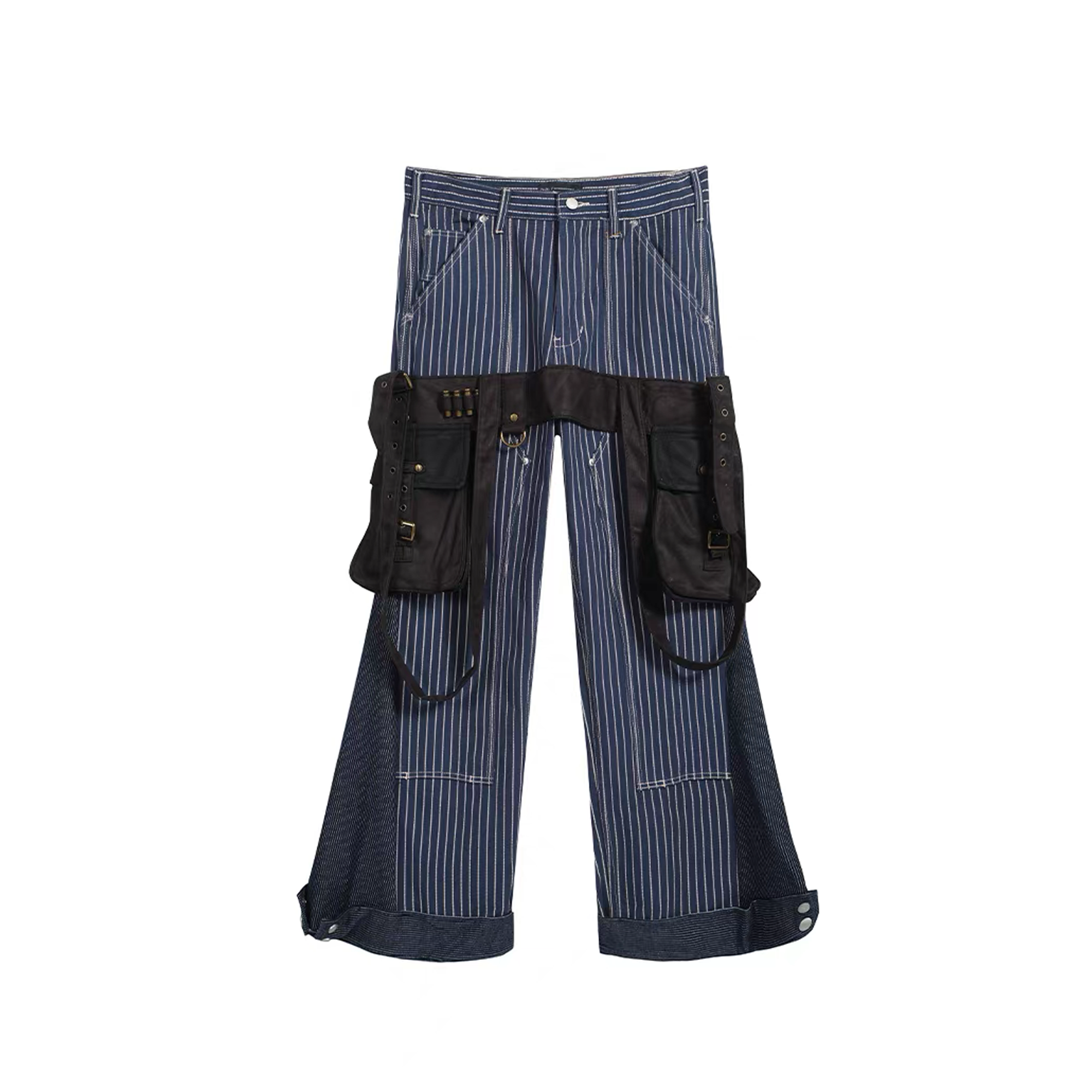 NOTHINGNESS WORLD Strap-On Pouch Utility Wide-Leg Pants-Pants-XS-Blue-Free Shipping Leatheretro
