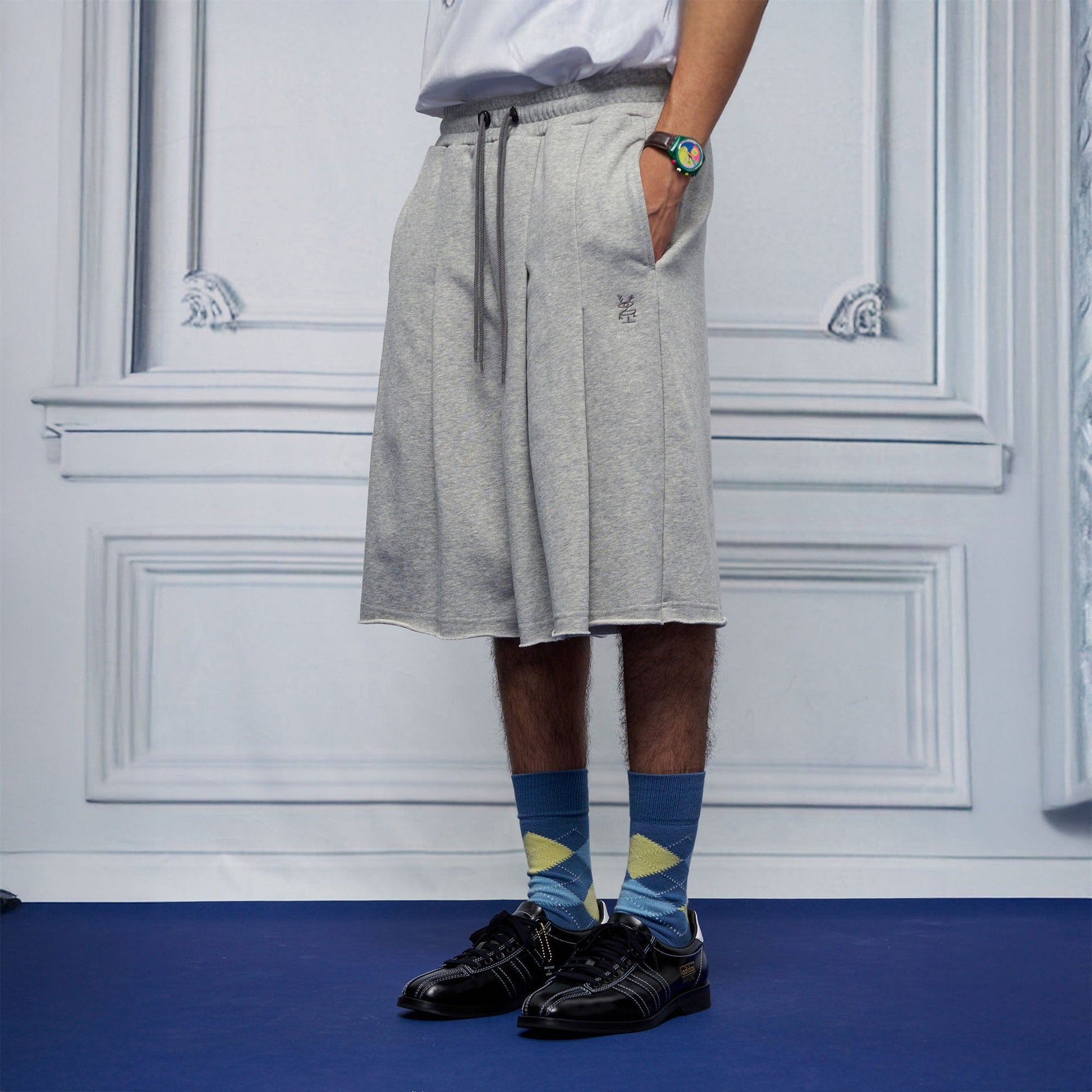 UNLIMITED MOTE Multi-Pleated Drawstring Raw-Hem Shorts-Shorts-S-Light Gray-Free Shipping Leatheretro