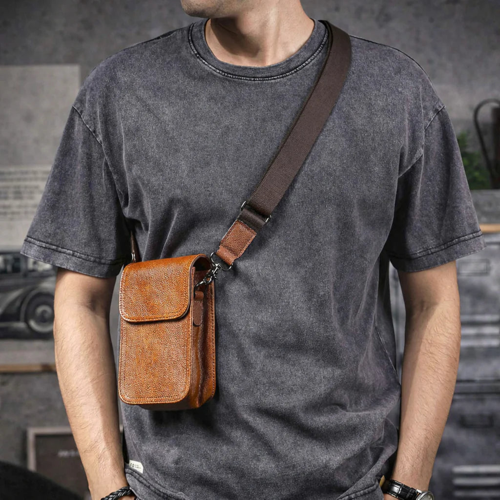 Genuine Leather Men's Shoulder Bag – Vintage Style Crossbody Phone Pouch-Handbags-Brown-Free Shipping Leatheretro