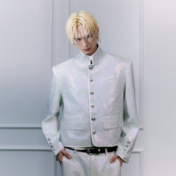 FACEONLAB Iridescent Diamond Mandarin Collar Jacket-Jacket-M-Free Shipping Leatheretro