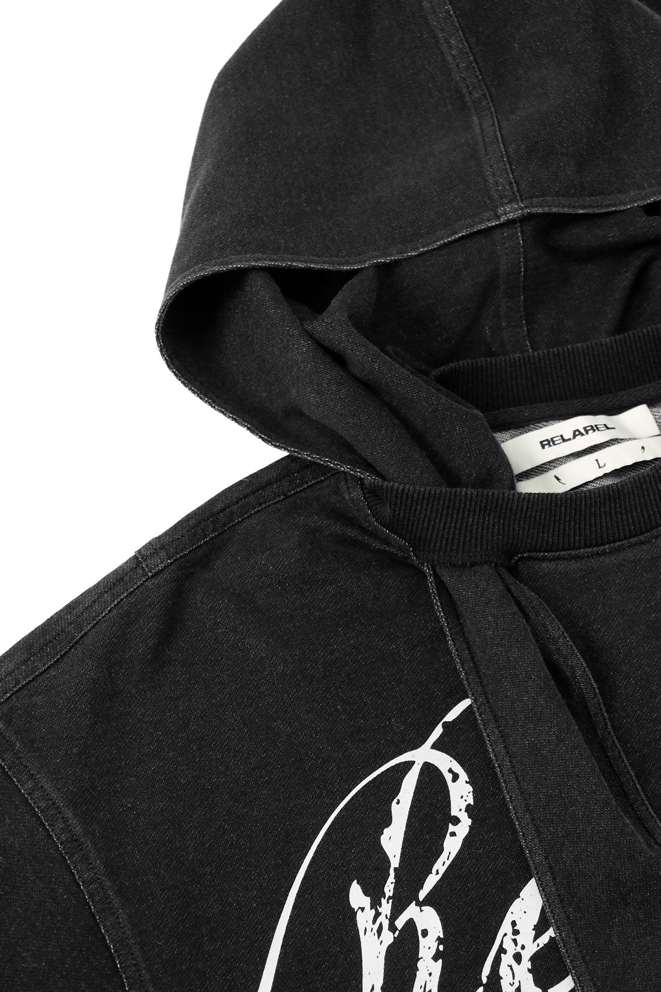 RELABEL Detachable Hood Washed Denim Tee-T Shirt-XS-Free Shipping Leatheretro