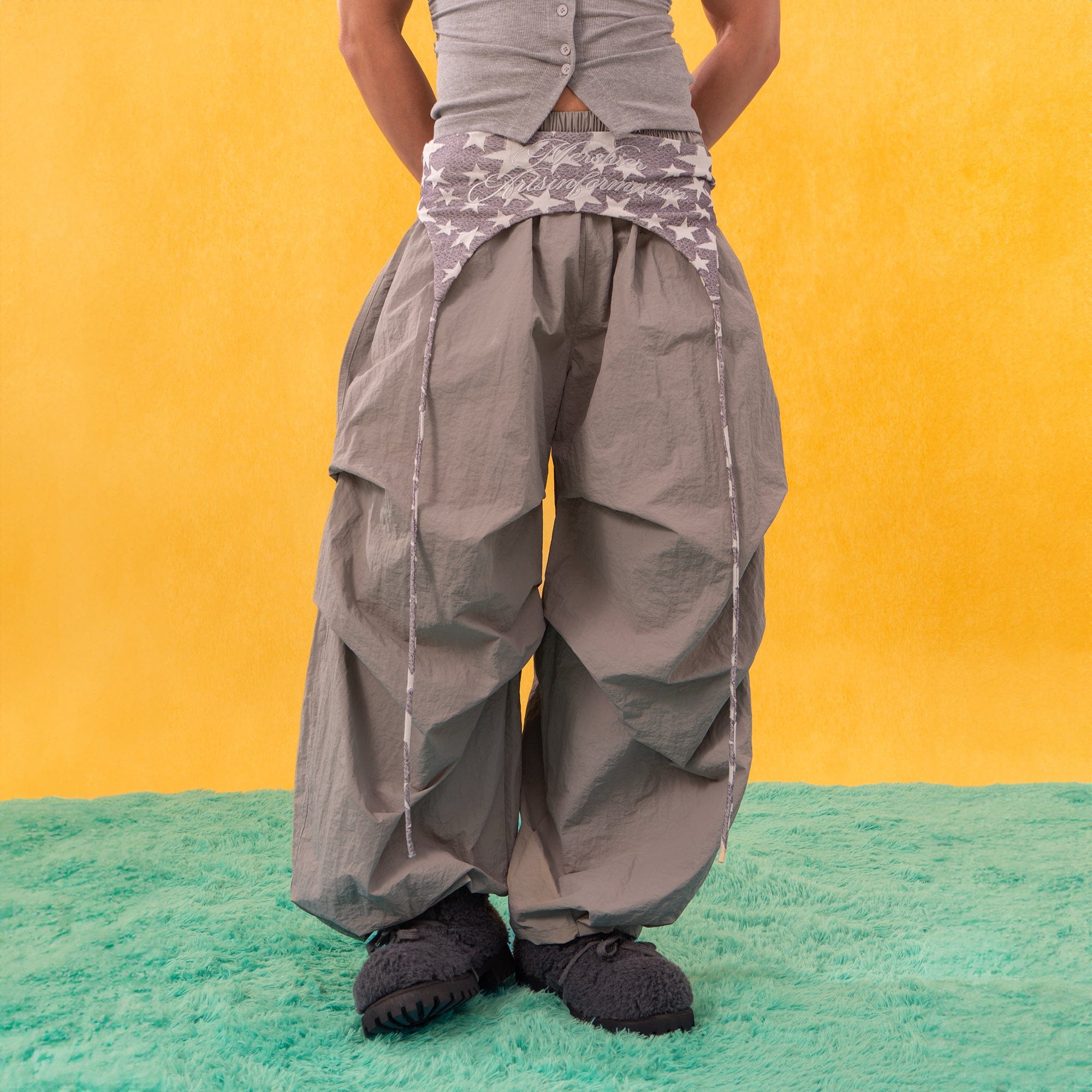 CLP Layered Crinkled Waist-Panel Parachute Pants-Pants-S-Gray-Free Shipping Leatheretro
