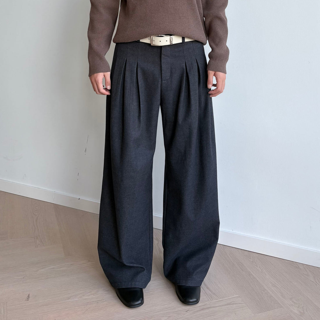 KREATE Triple-Pleat Wide-Leg Trousers-Pants-S-Gray-Free Shipping Leatheretro