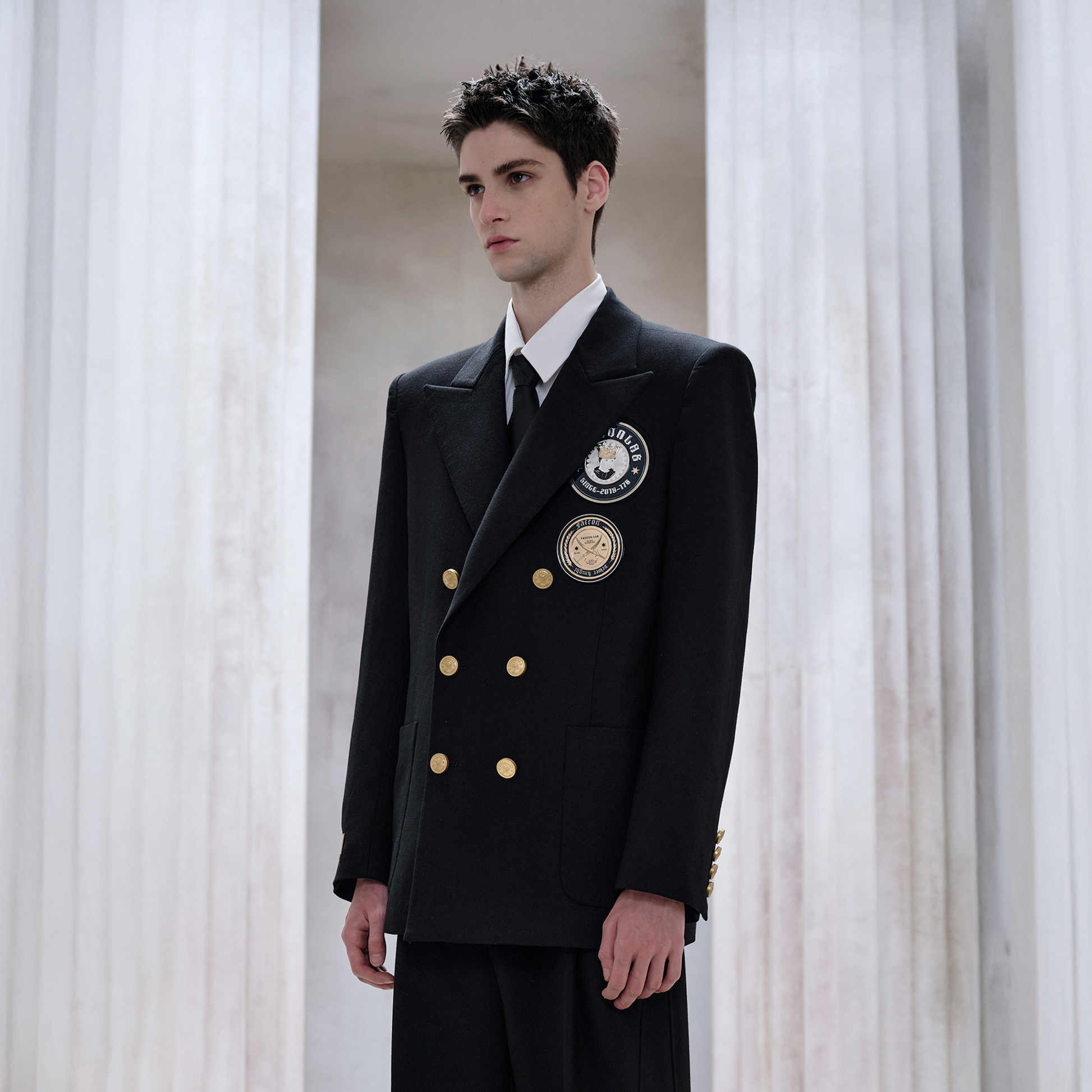 FACEONLAB Badge-Patch Double-Breasted Blazer-Jacket-M-Free Shipping Leatheretro