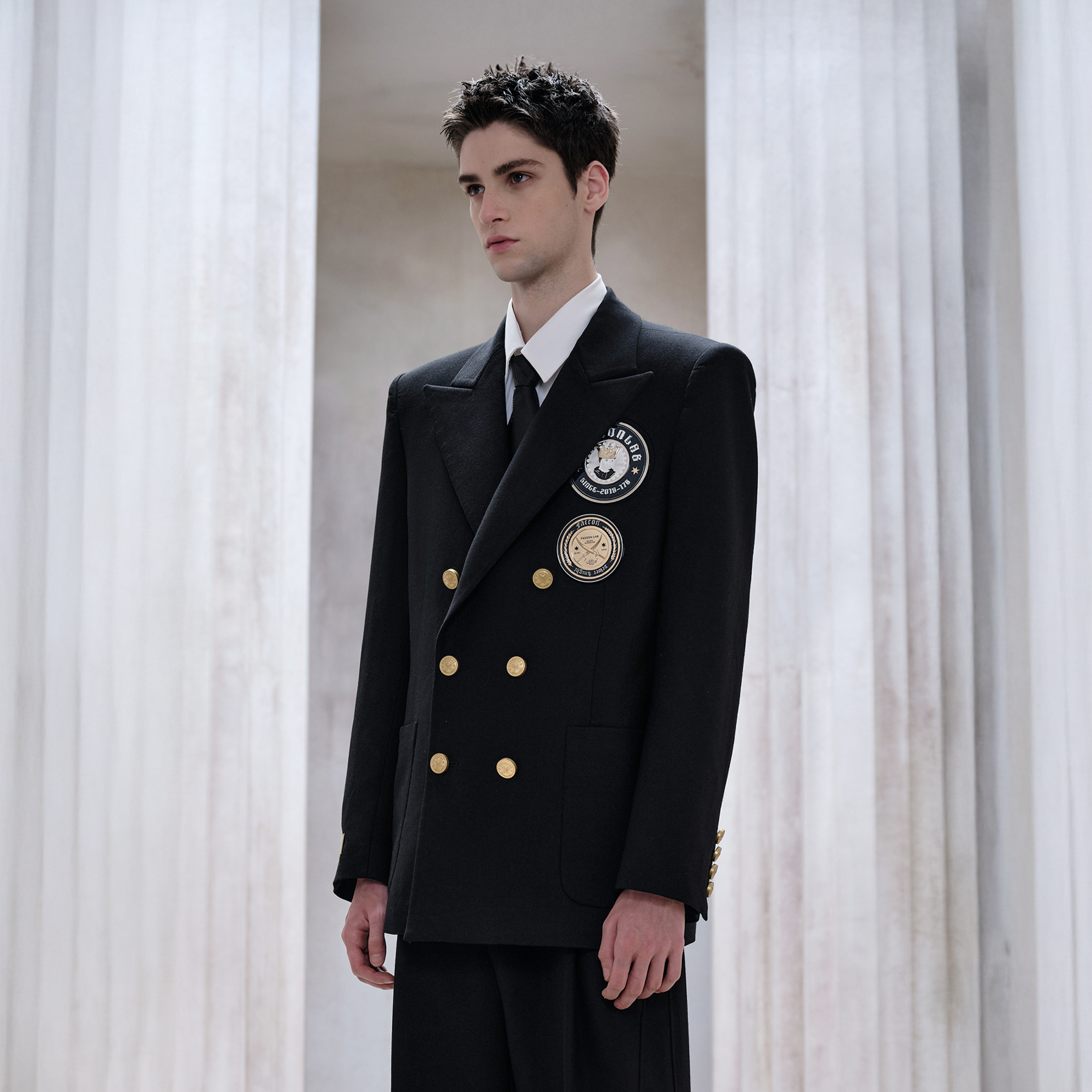 FACEONLAB Badge-Patch Double-Breasted Blazer-Jacket-M-Free Shipping Leatheretro