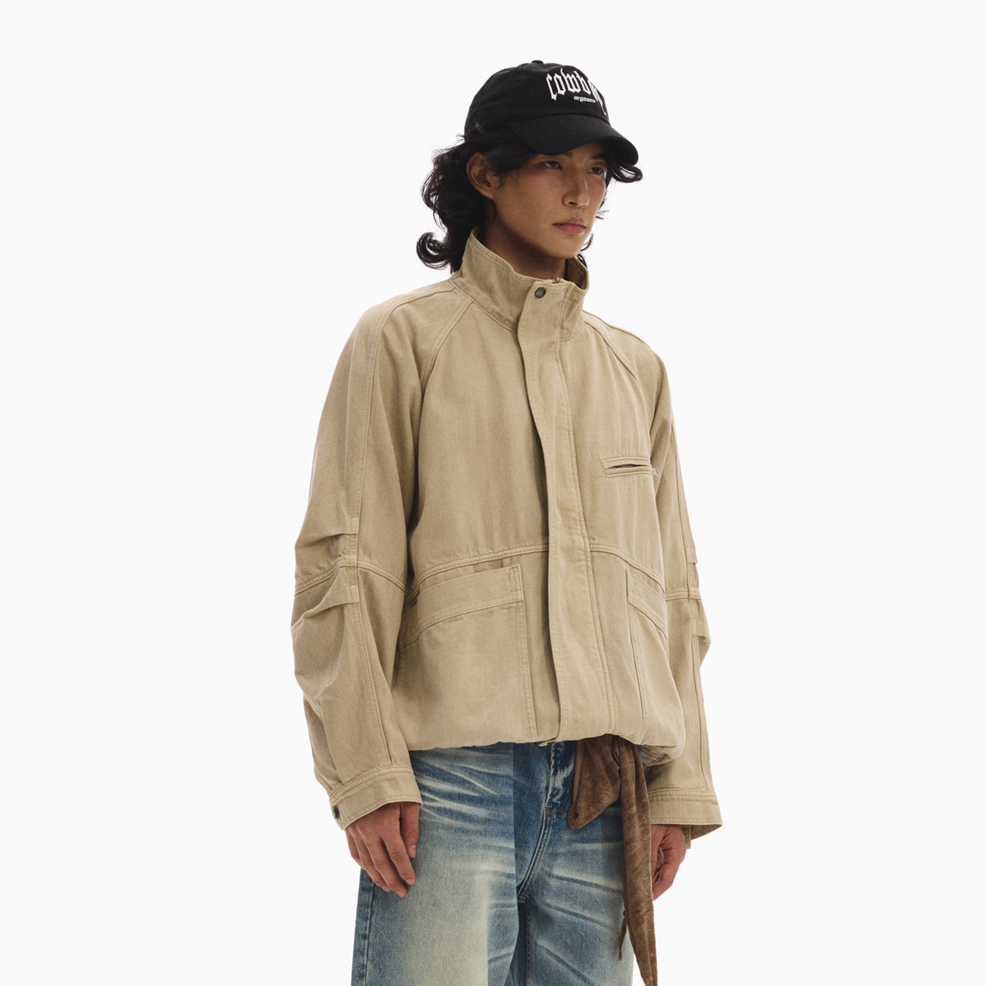 LEONSENSE Utility Raglan Stand-Collar Denim Jacket-Jacket-S (Preorder)-Free Shipping Leatheretro